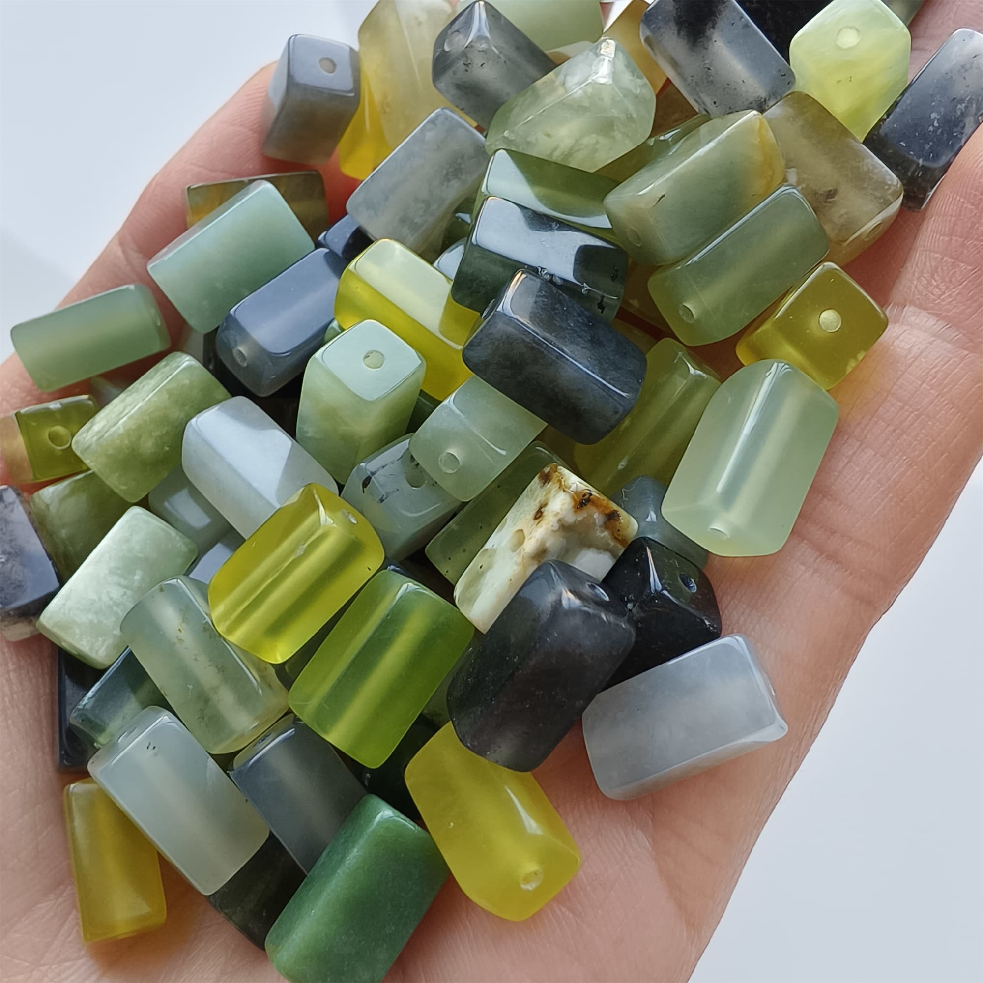 DDP 26pcs Natural Untreated Multi Colors Serpentine Jade Rectangle Beads
