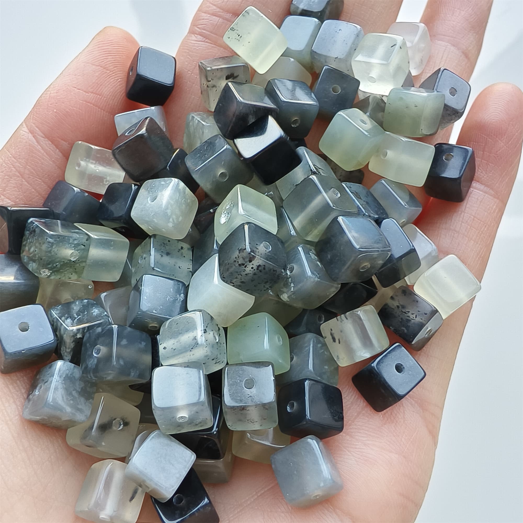 DDP 26pcs 6.5mm Natural Untreated Multi Colors Serpentine Jade Square Beads
