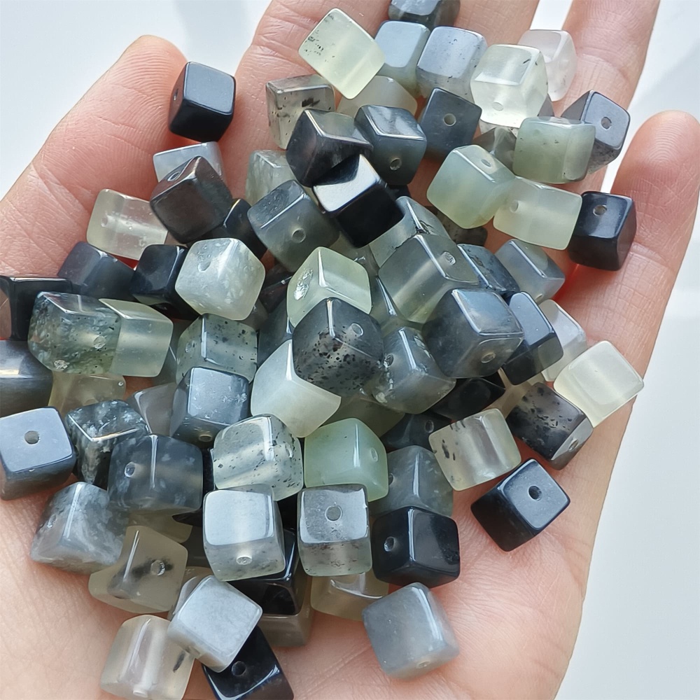 DDP 26pcs 6.5mm Natural Untreated Multi Colors Serpentine Jade Square Beads