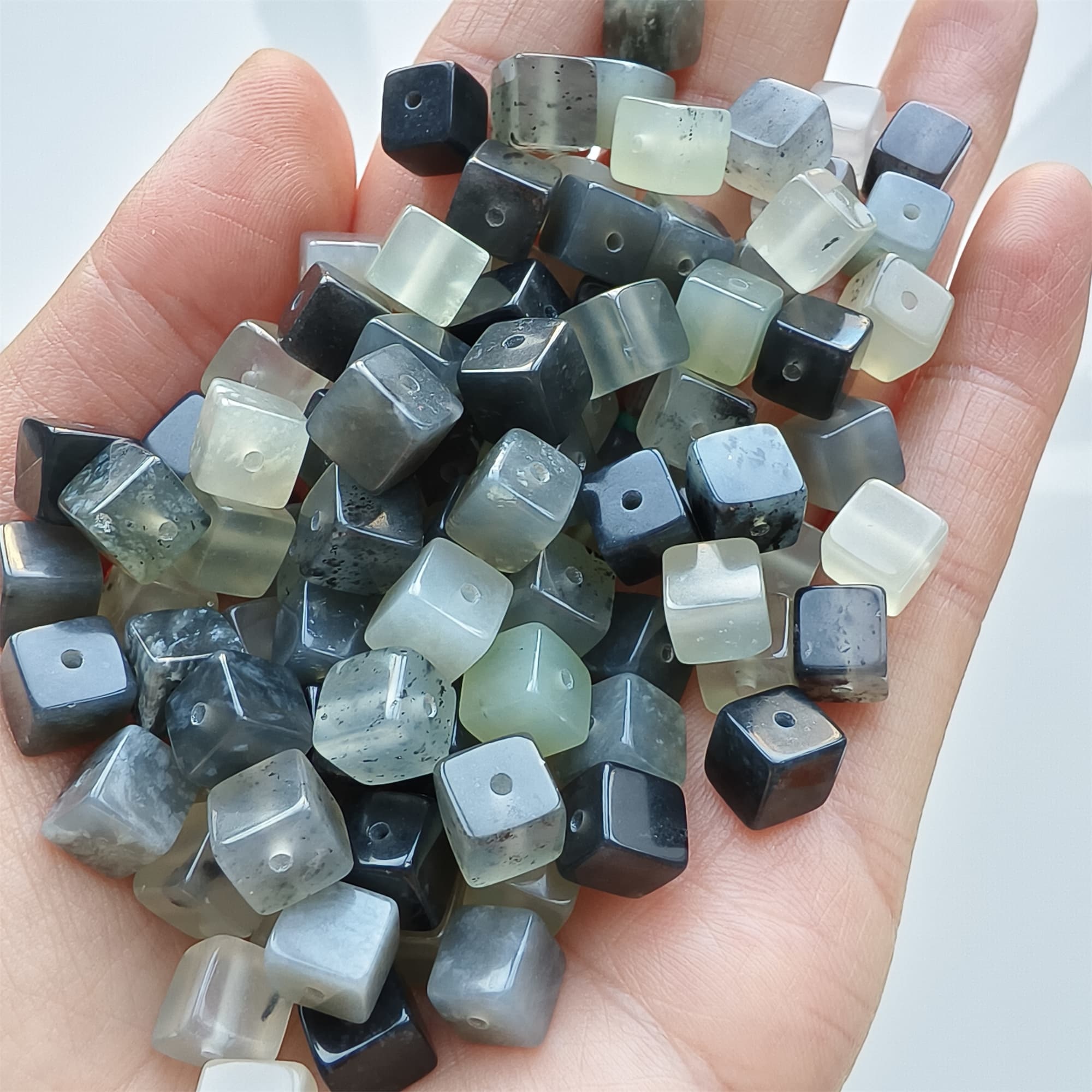 DDP 26pcs 6.5mm Natural Untreated Multi Colors Serpentine Jade Square Beads