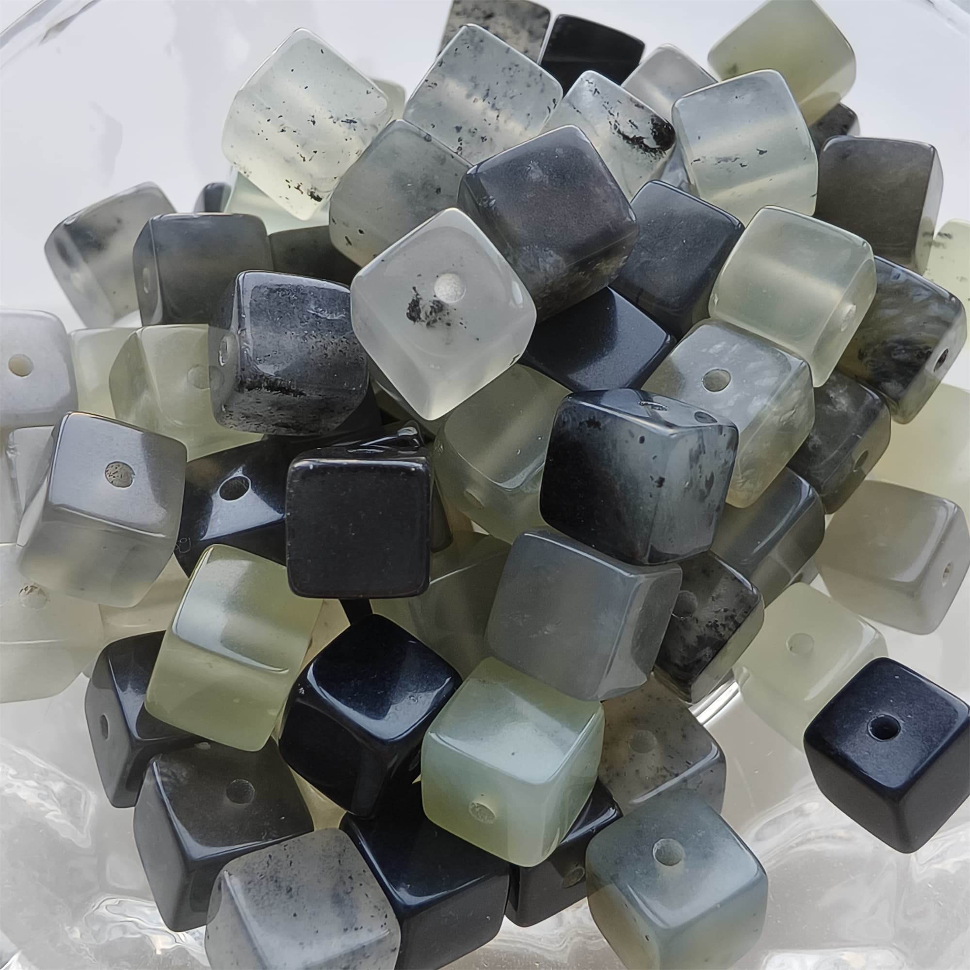 DDP 26pcs 6.5mm Natural Untreated Multi Colors Serpentine Jade Square Beads