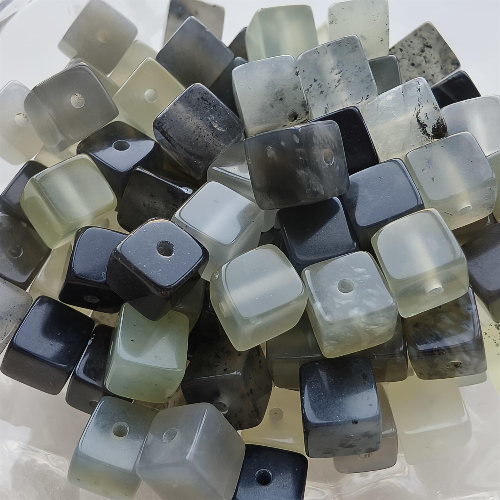 DDP 26pcs 6.5mm Natural Untreated Multi Colors Serpentine Jade Square Beads