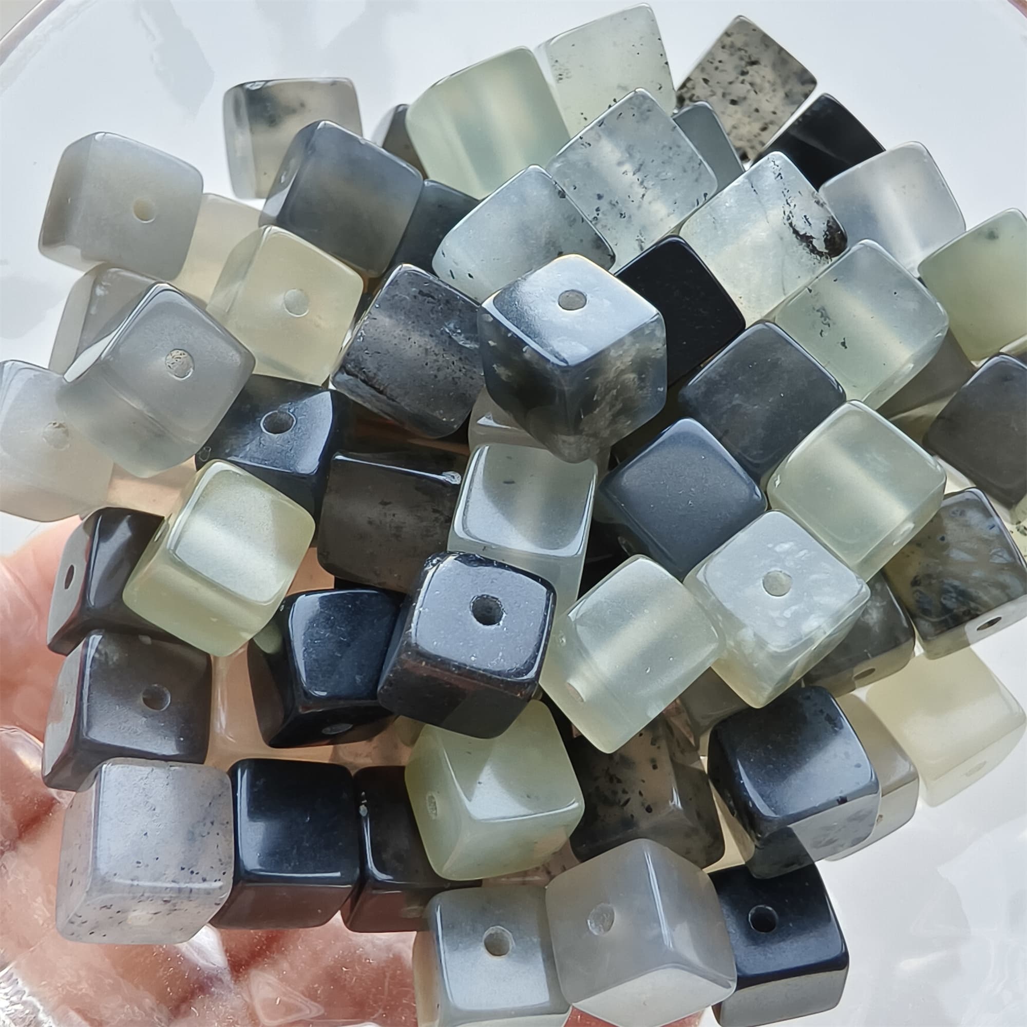 DDP 26pcs 6.5mm Natural Untreated Multi Colors Serpentine Jade Square Beads