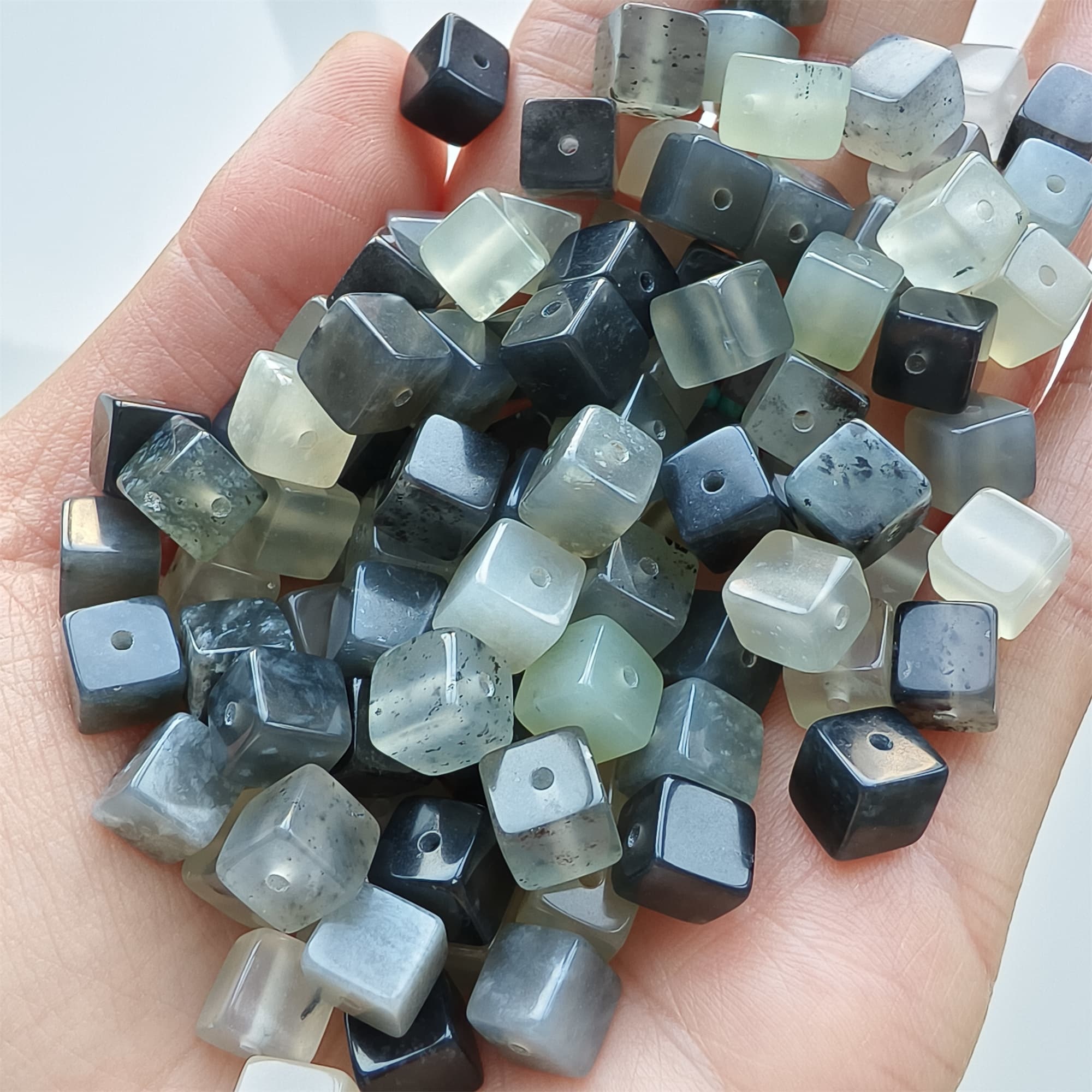 DDP 26pcs 6.5mm Natural Untreated Multi Colors Serpentine Jade Square Beads