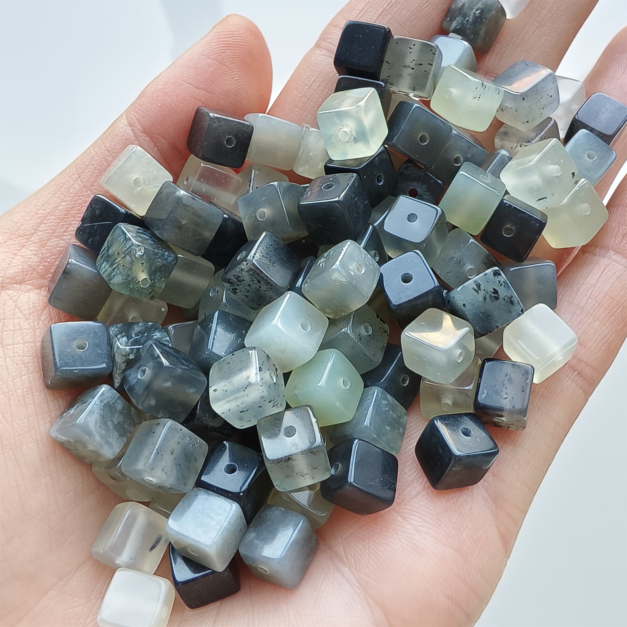 DDP 26pcs 6.5mm Natural Untreated Multi Colors Serpentine Jade Square Beads