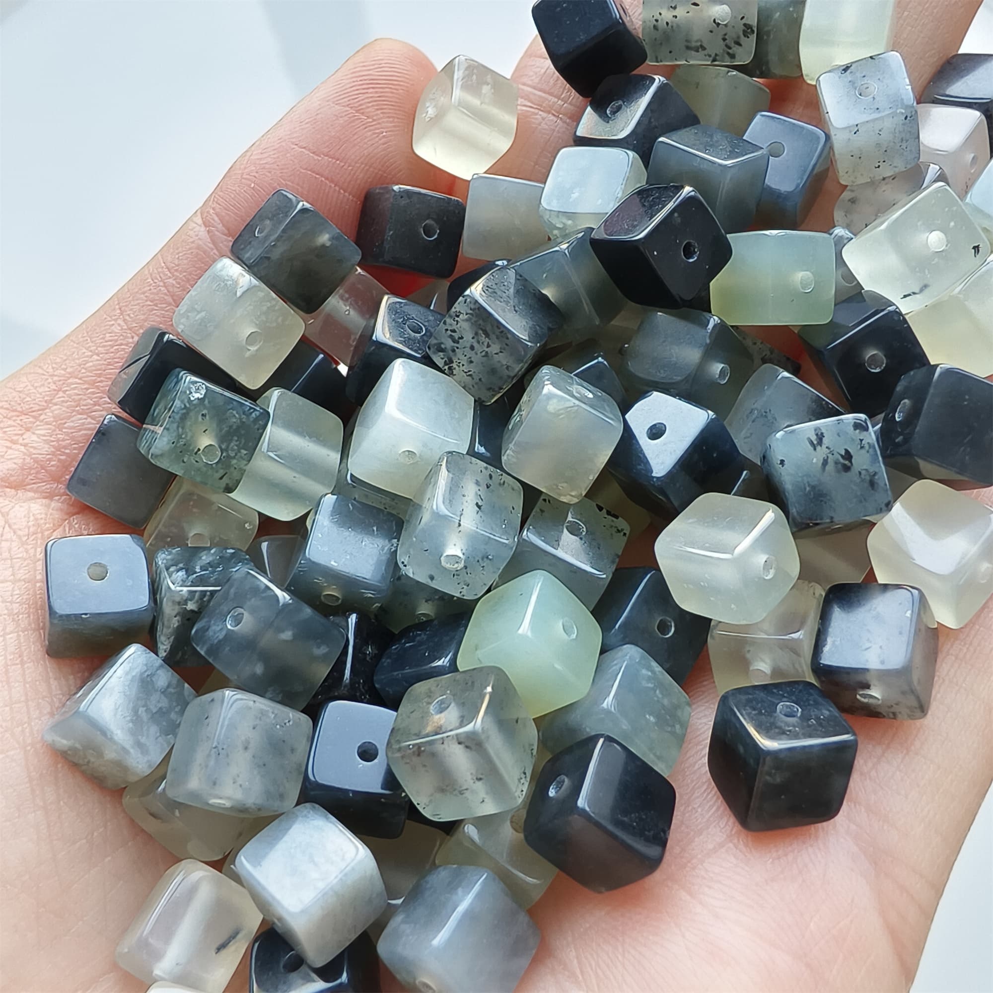 DDP 26pcs 6.5mm Natural Untreated Multi Colors Serpentine Jade Square Beads