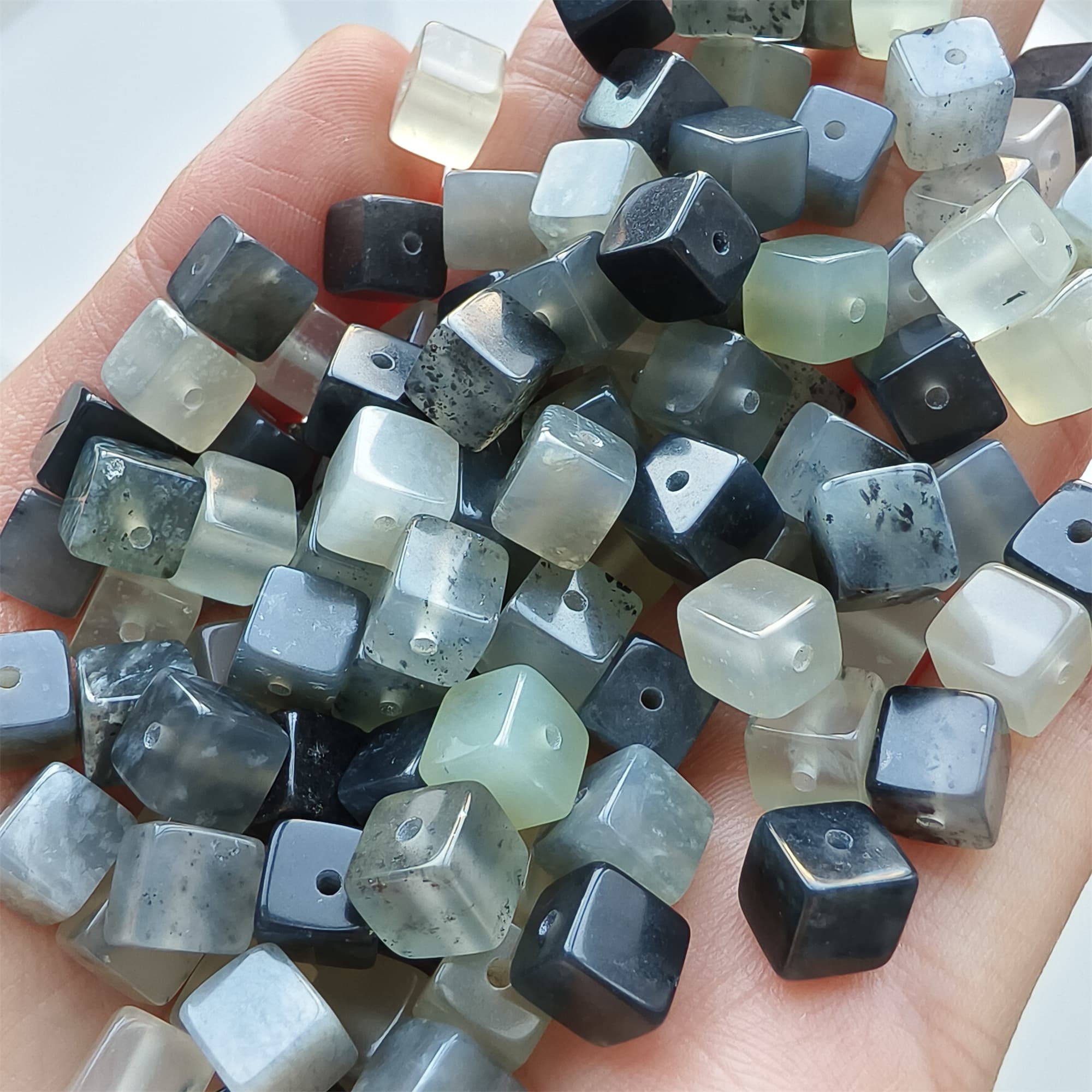 DDP 26pcs 6.5mm Natural Untreated Multi Colors Serpentine Jade Square Beads