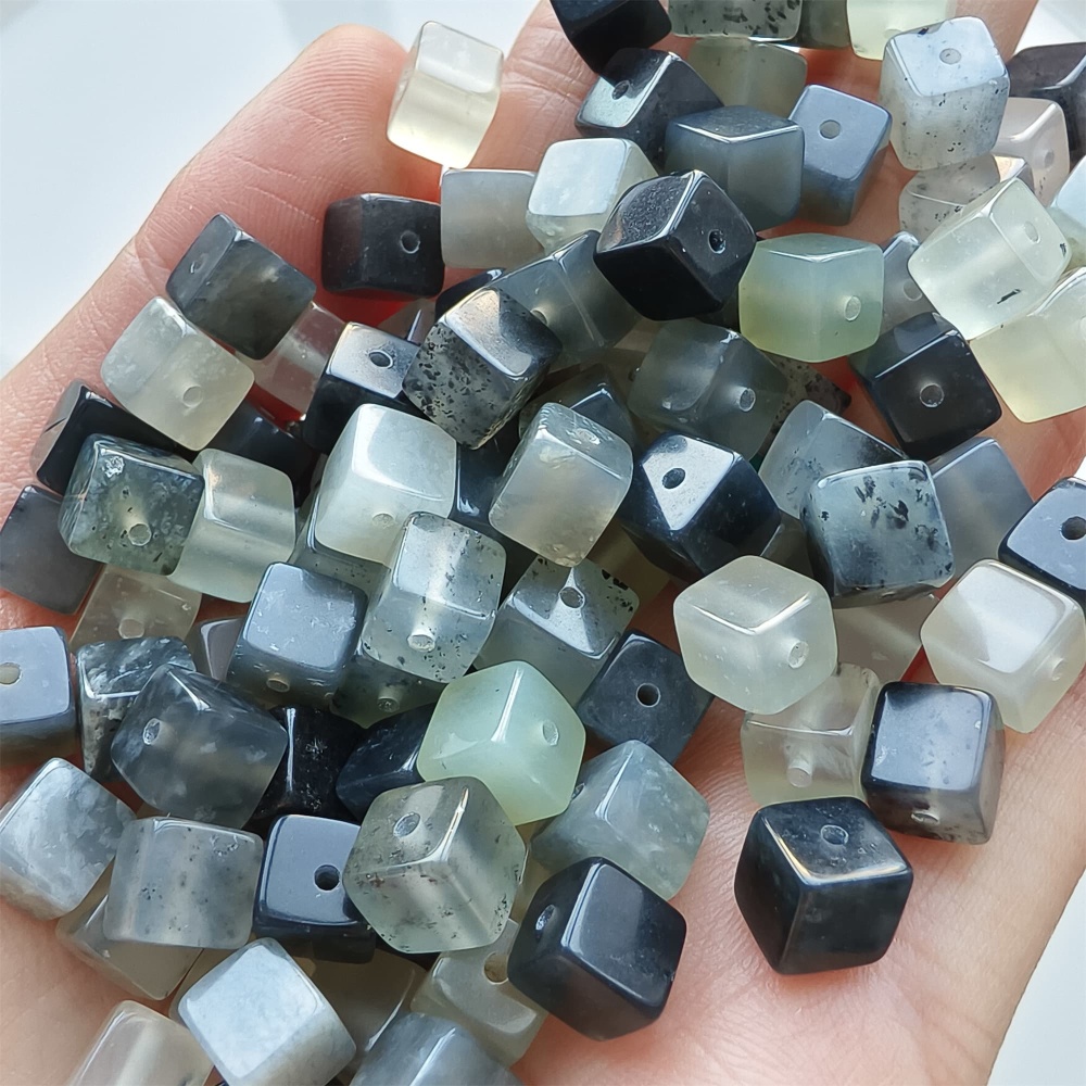 DDP 26pcs 6.5mm Natural Untreated Multi Colors Serpentine Jade Square Beads