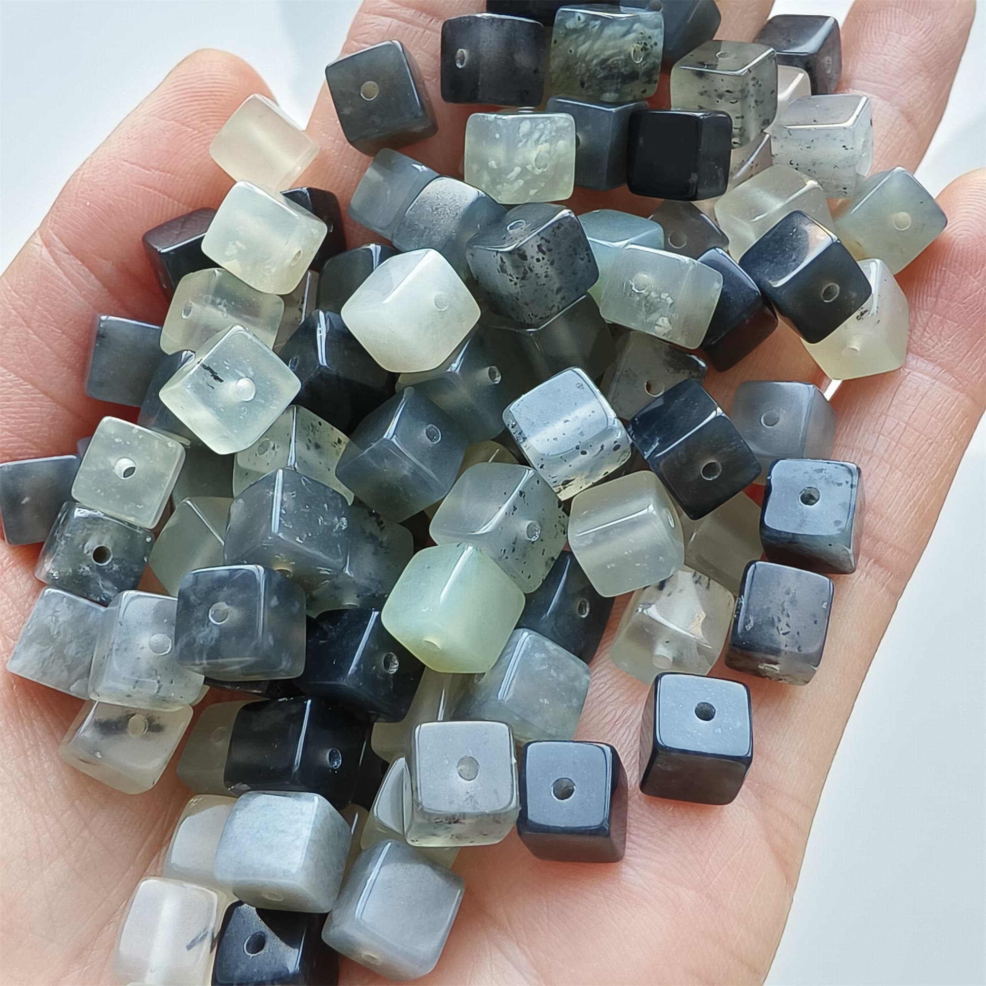 DDP 26pcs 6.5mm Natural Untreated Multi Colors Serpentine Jade Square Beads