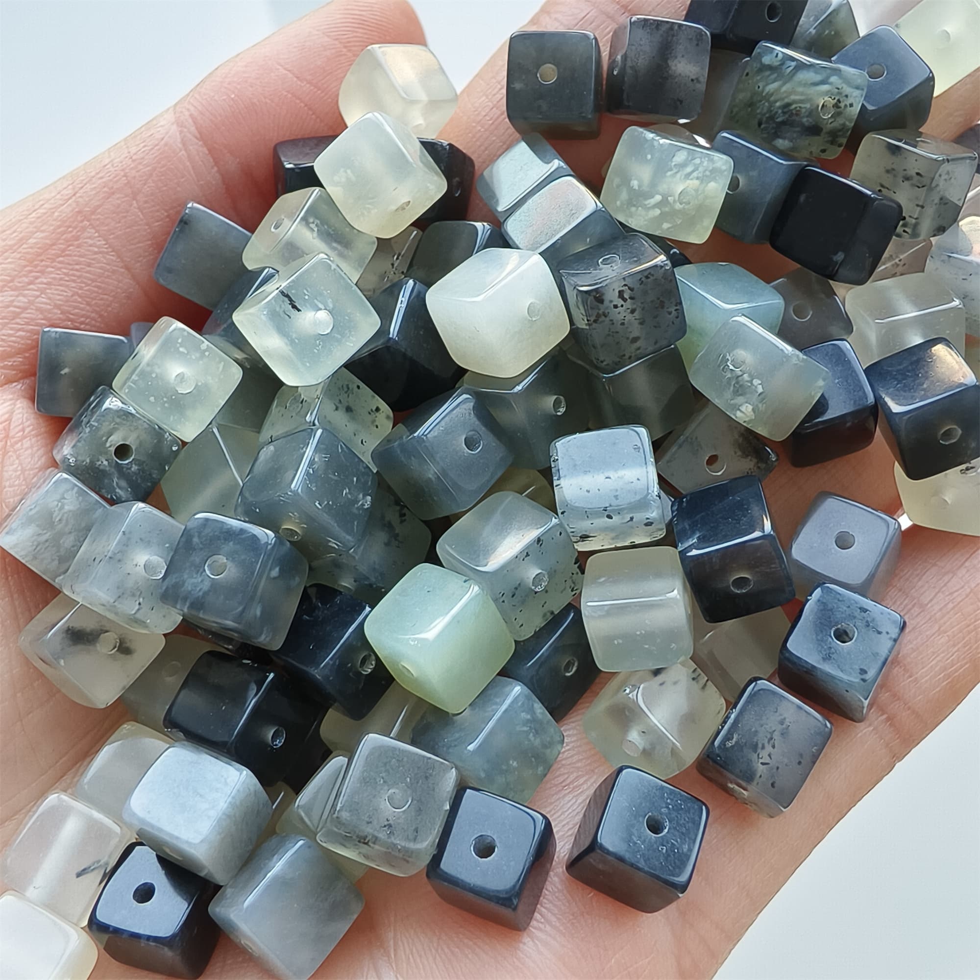 DDP 26pcs 6.5mm Natural Untreated Multi Colors Serpentine Jade Square Beads