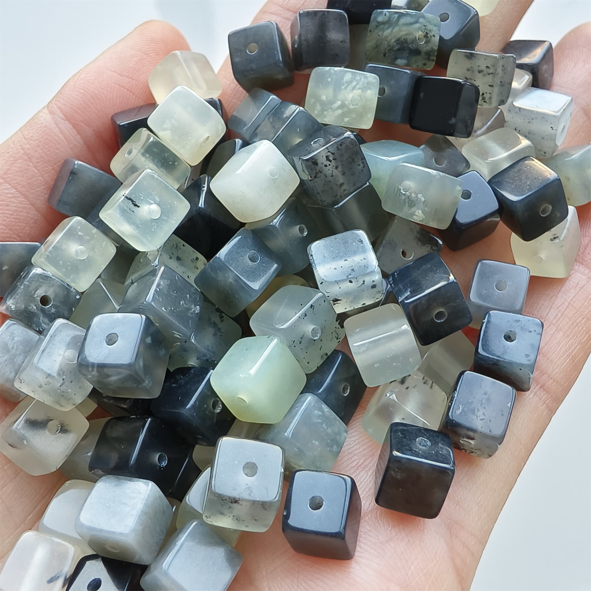 DDP 26pcs 6.5mm Natural Untreated Multi Colors Serpentine Jade Square Beads
