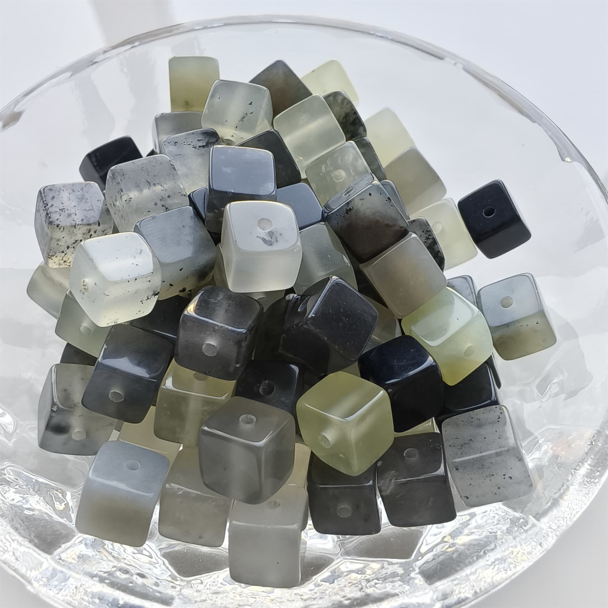 DDP 26pcs 6.5mm Natural Untreated Multi Colors Serpentine Jade Square Beads