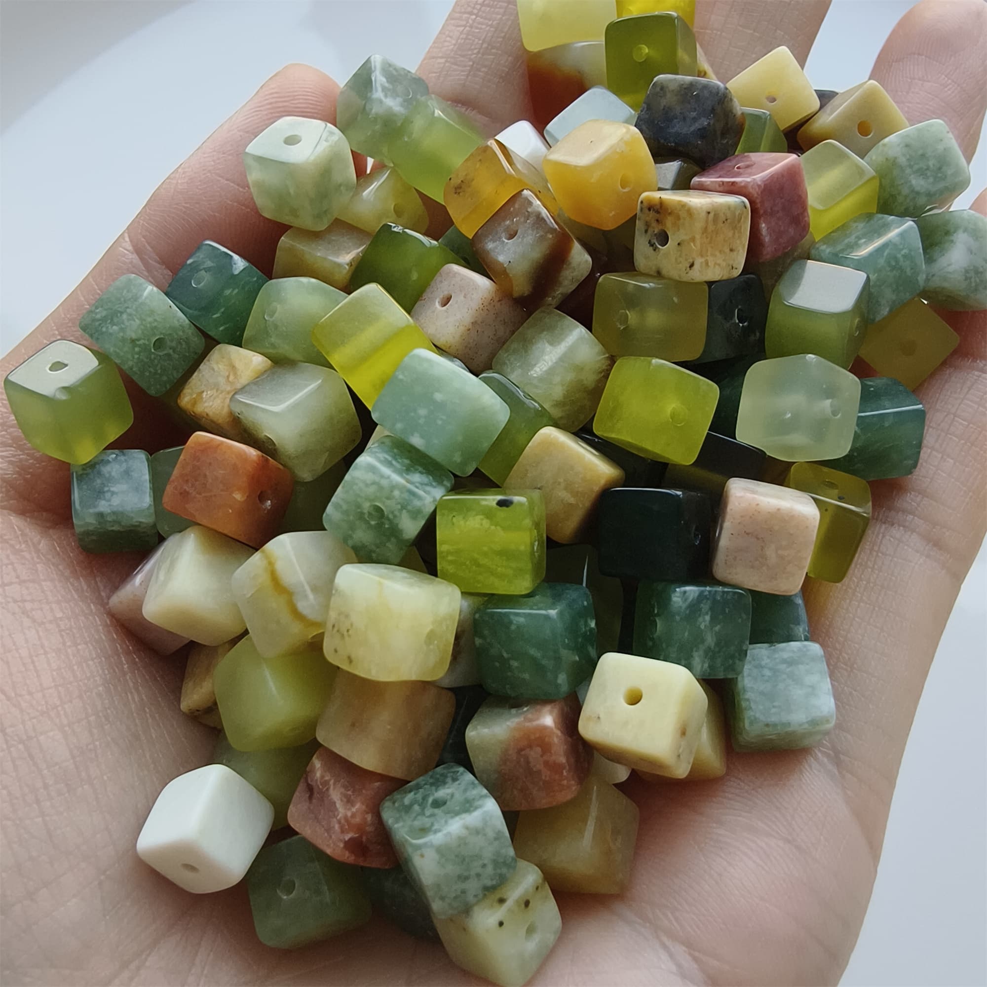 DDP 26pcs 6.5mm Natural Untreated Multi Colors Serpentine Jade Square Beads
