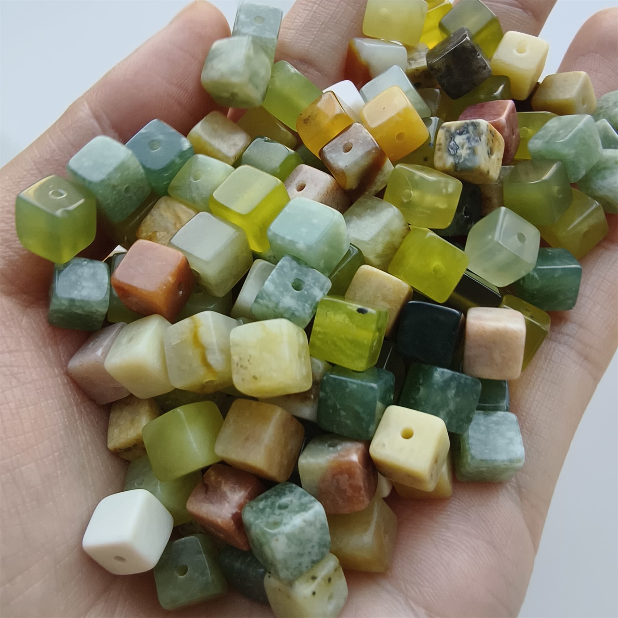 DDP 26pcs 6.5mm Natural Untreated Multi Colors Serpentine Jade Square Beads