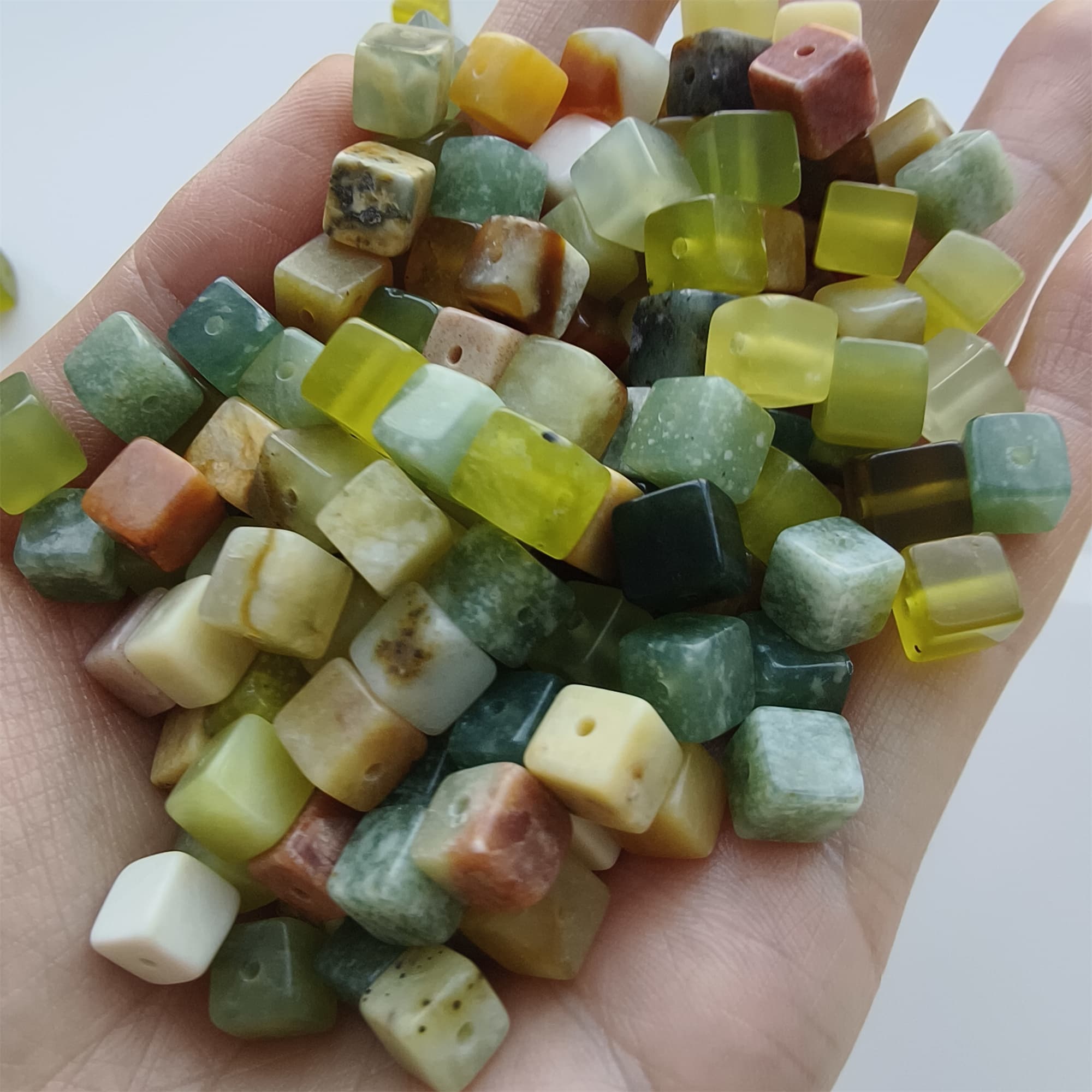 DDP 26pcs 6.5mm Natural Untreated Multi Colors Serpentine Jade Square Beads
