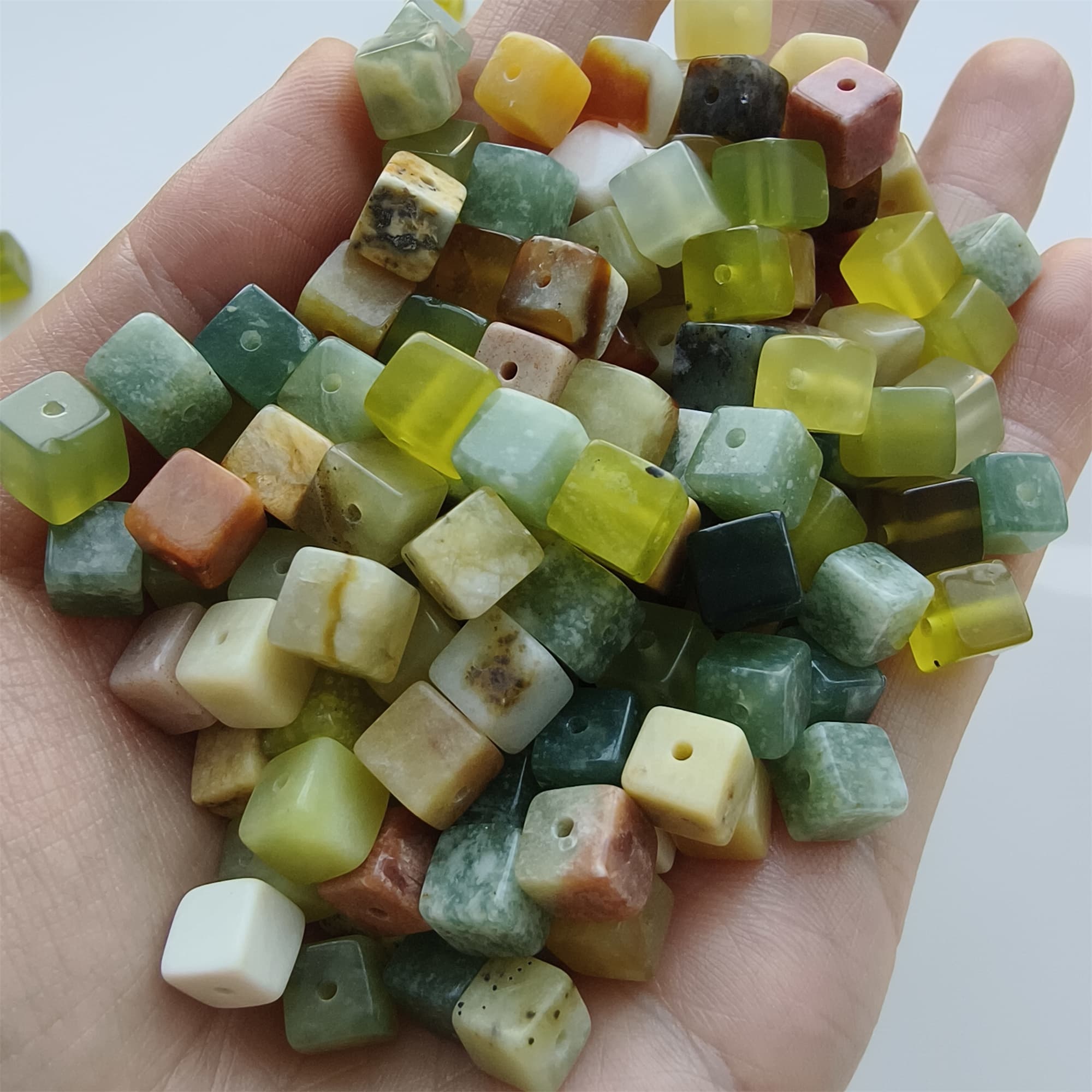 DDP 26pcs 6.5mm Natural Untreated Multi Colors Serpentine Jade Square Beads