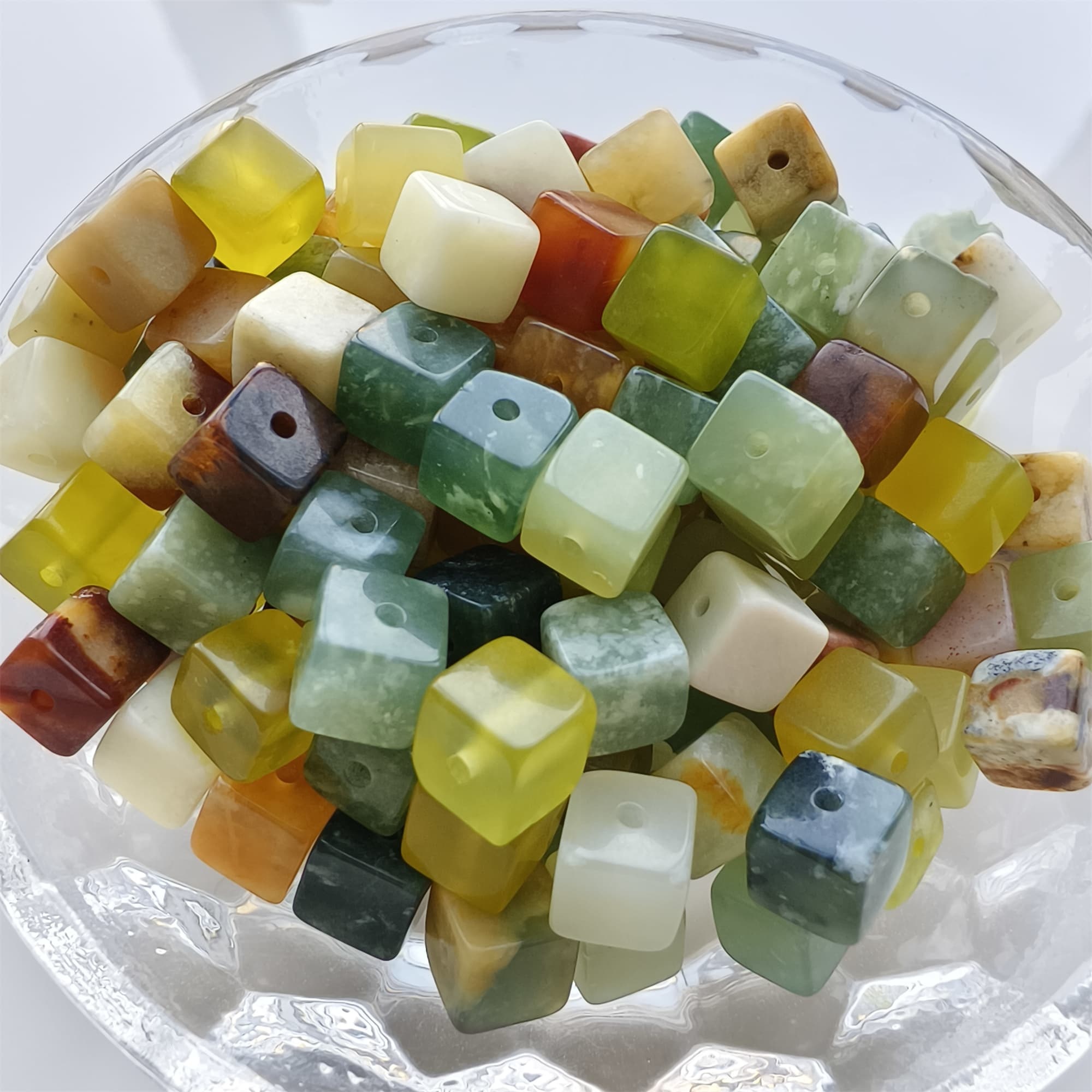 DDP 26pcs 6.5mm Natural Untreated Multi Colors Serpentine Jade Square Beads
