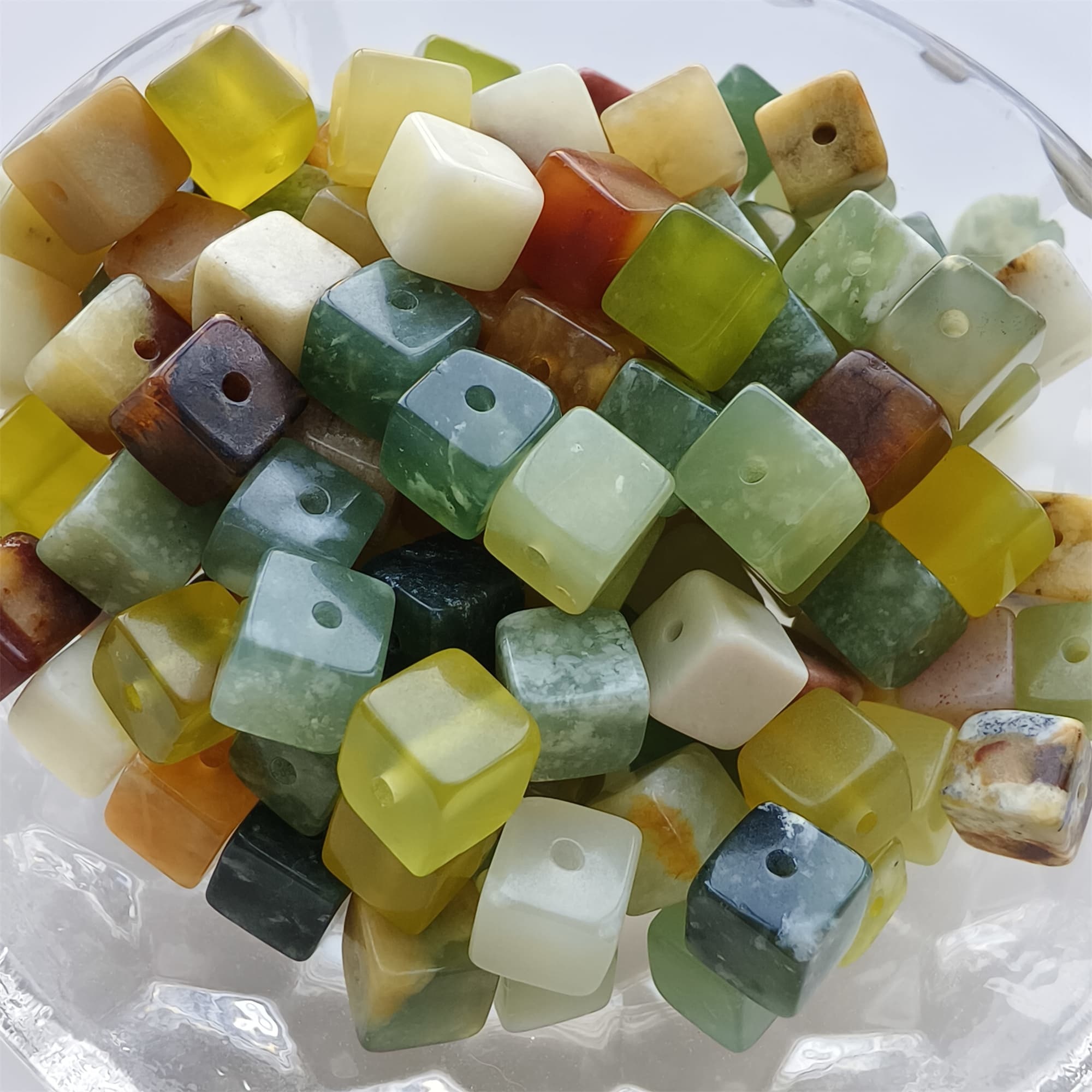 DDP 26pcs 6.5mm Natural Untreated Multi Colors Serpentine Jade Square Beads