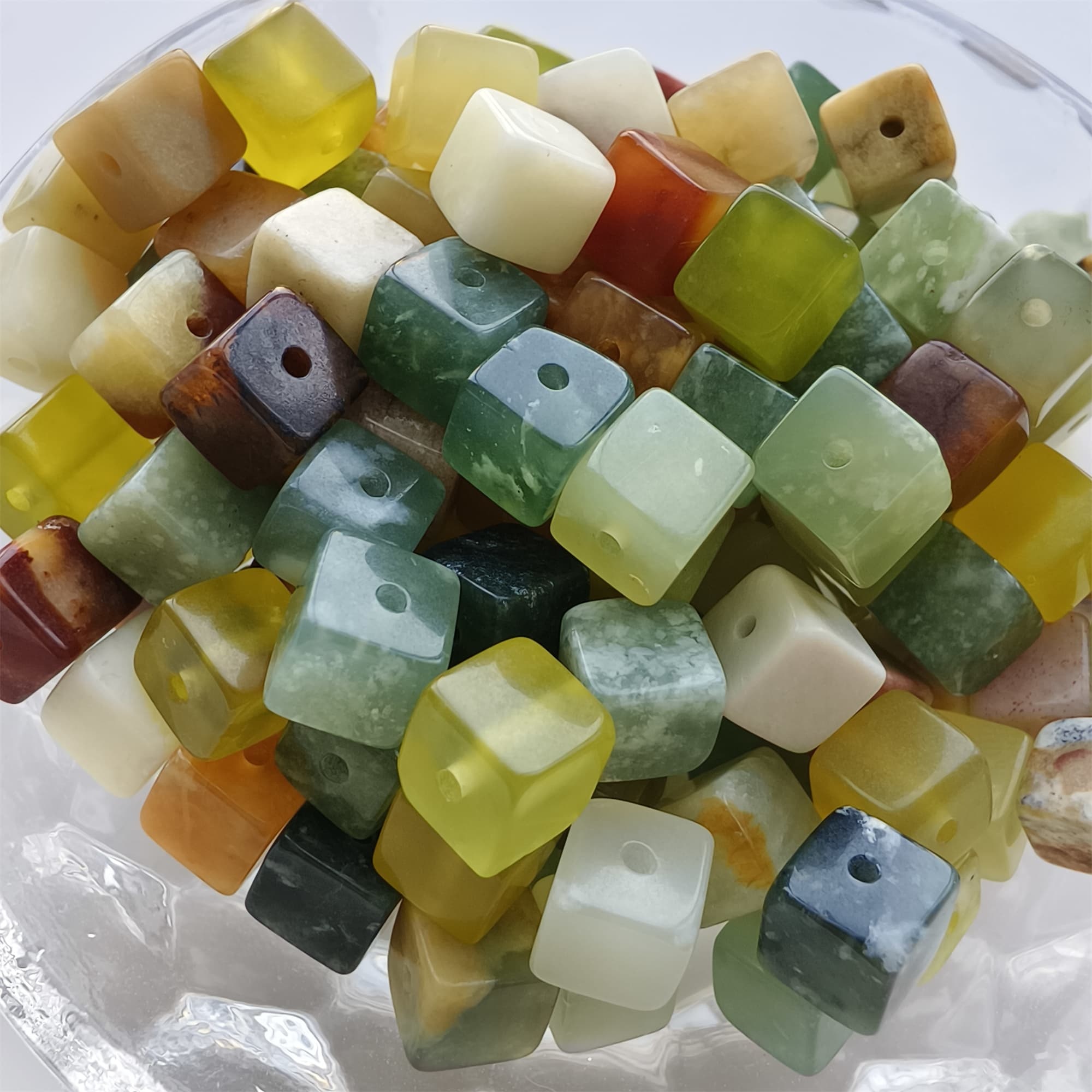 DDP 26pcs 6.5mm Natural Untreated Multi Colors Serpentine Jade Square Beads