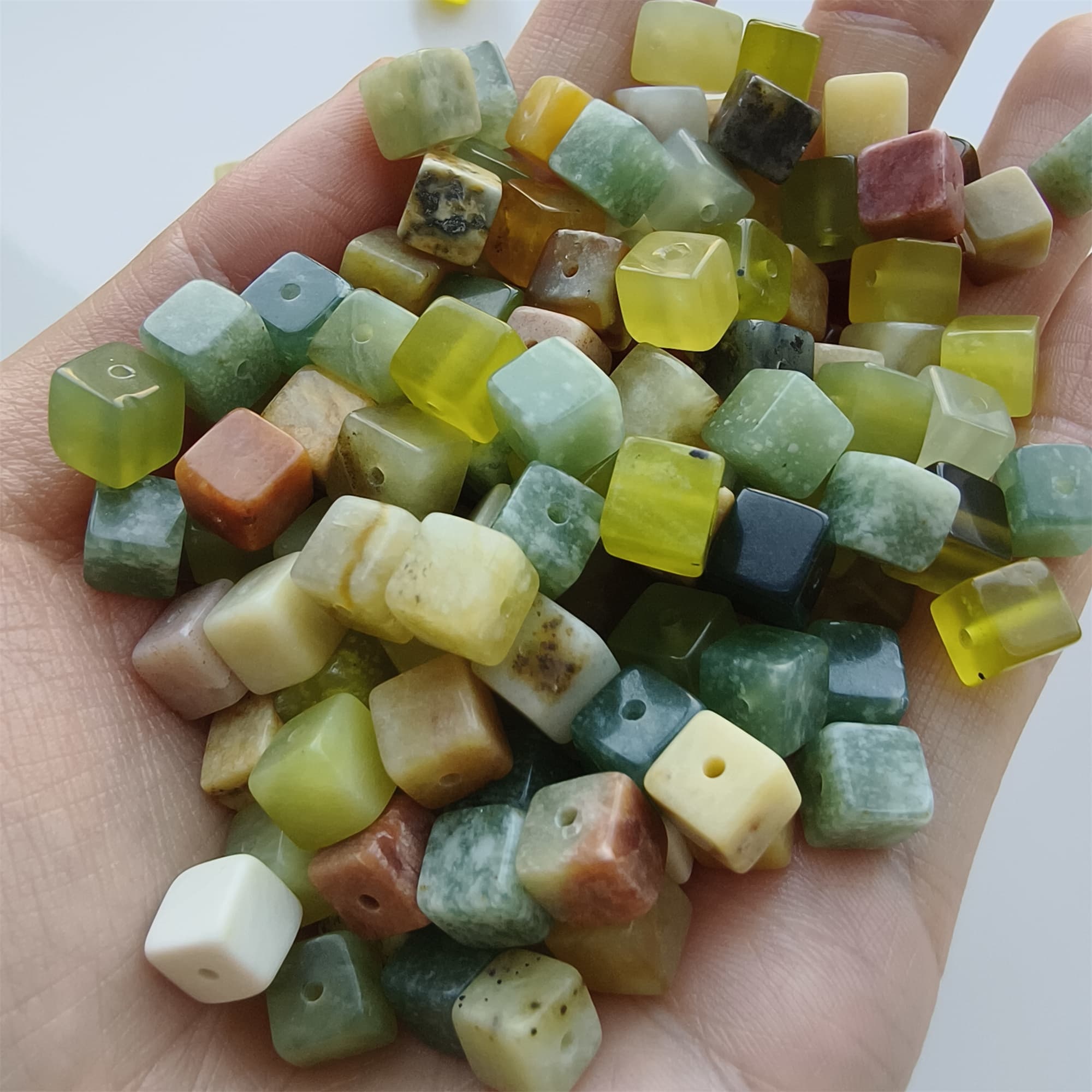 DDP 26pcs 6.5mm Natural Untreated Multi Colors Serpentine Jade Square Beads