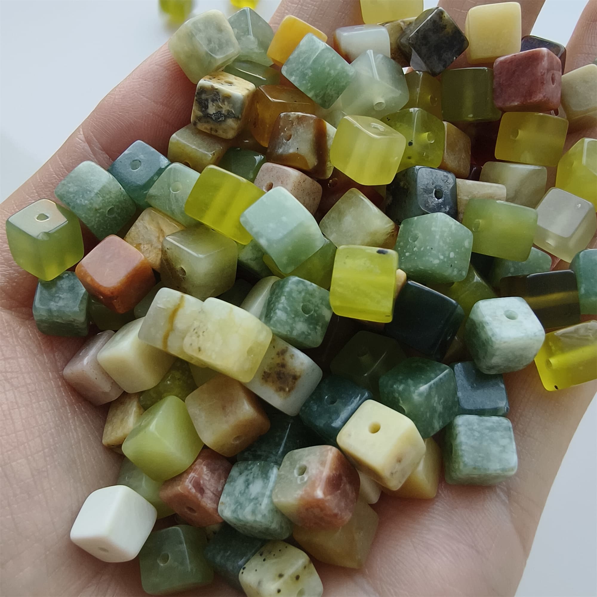 DDP 26pcs 6.5mm Natural Untreated Multi Colors Serpentine Jade Square Beads