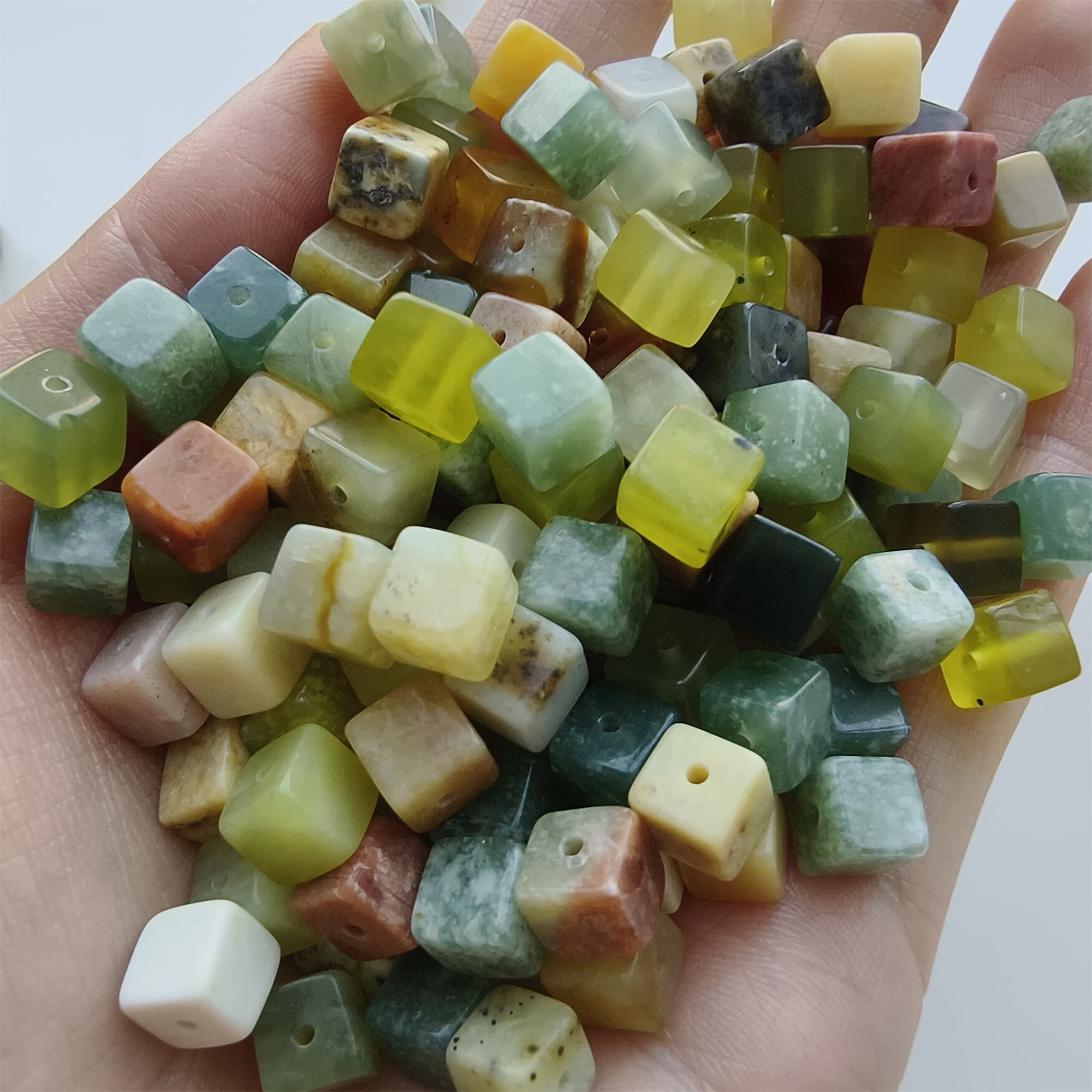 DDP 26pcs 6.5mm Natural Untreated Multi Colors Serpentine Jade Square Beads