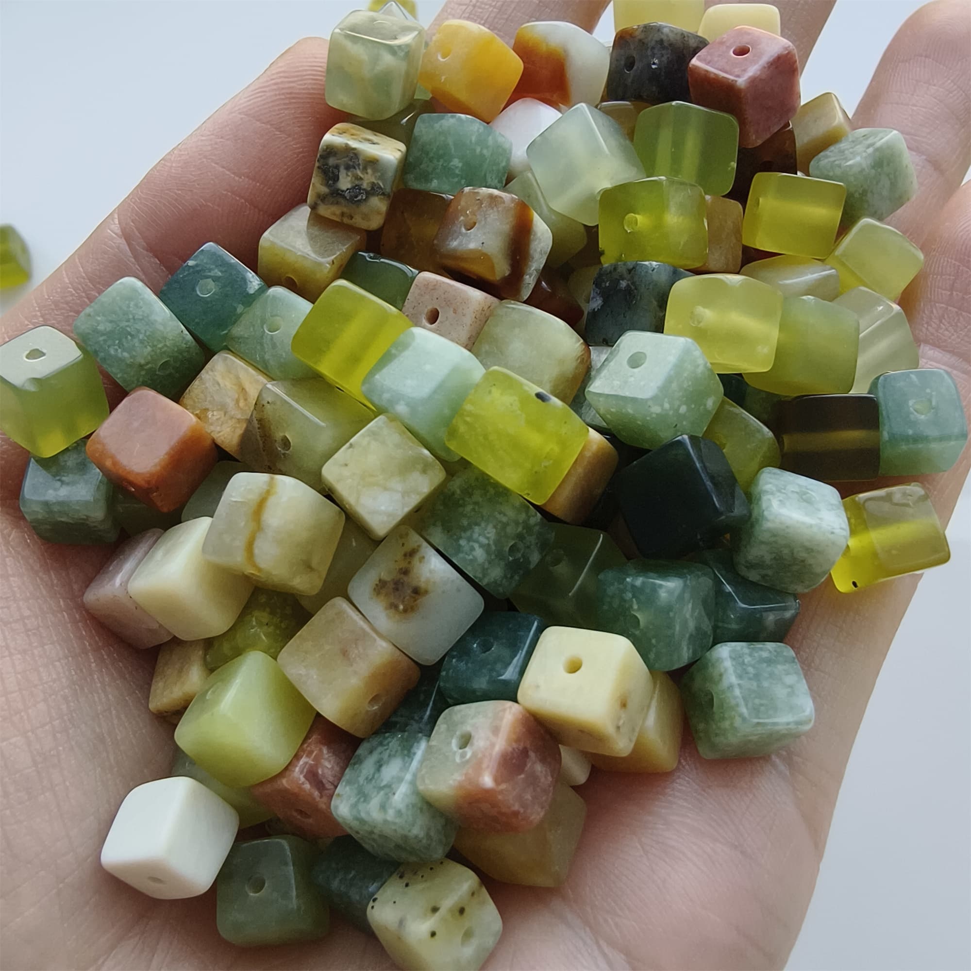 DDP 26pcs 6.5mm Natural Untreated Multi Colors Serpentine Jade Square Beads