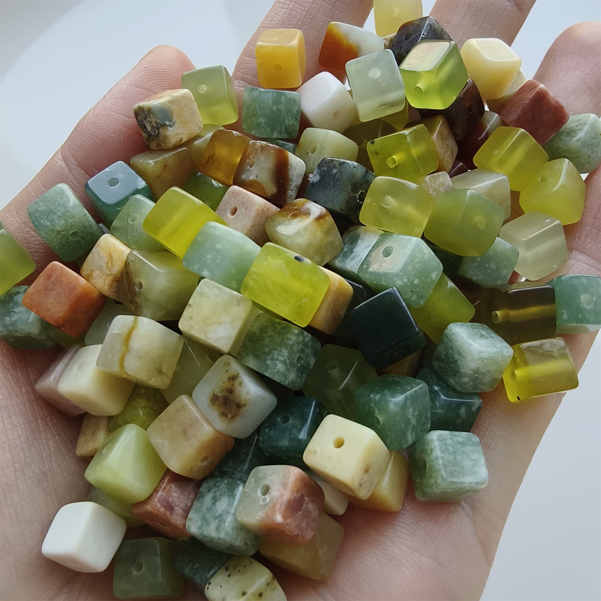 DDP 26pcs 6.5mm Natural Untreated Multi Colors Serpentine Jade Square Beads