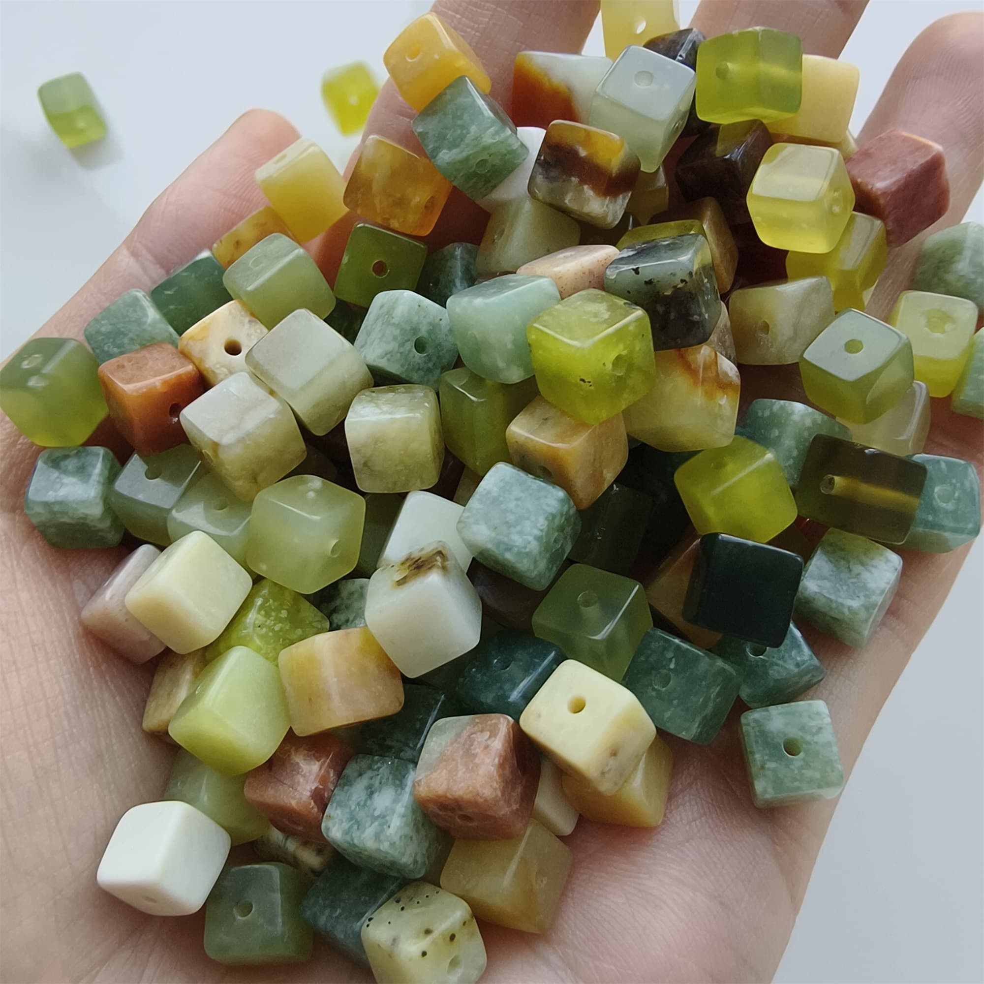 DDP 26pcs 6.5mm Natural Untreated Multi Colors Serpentine Jade Square Beads