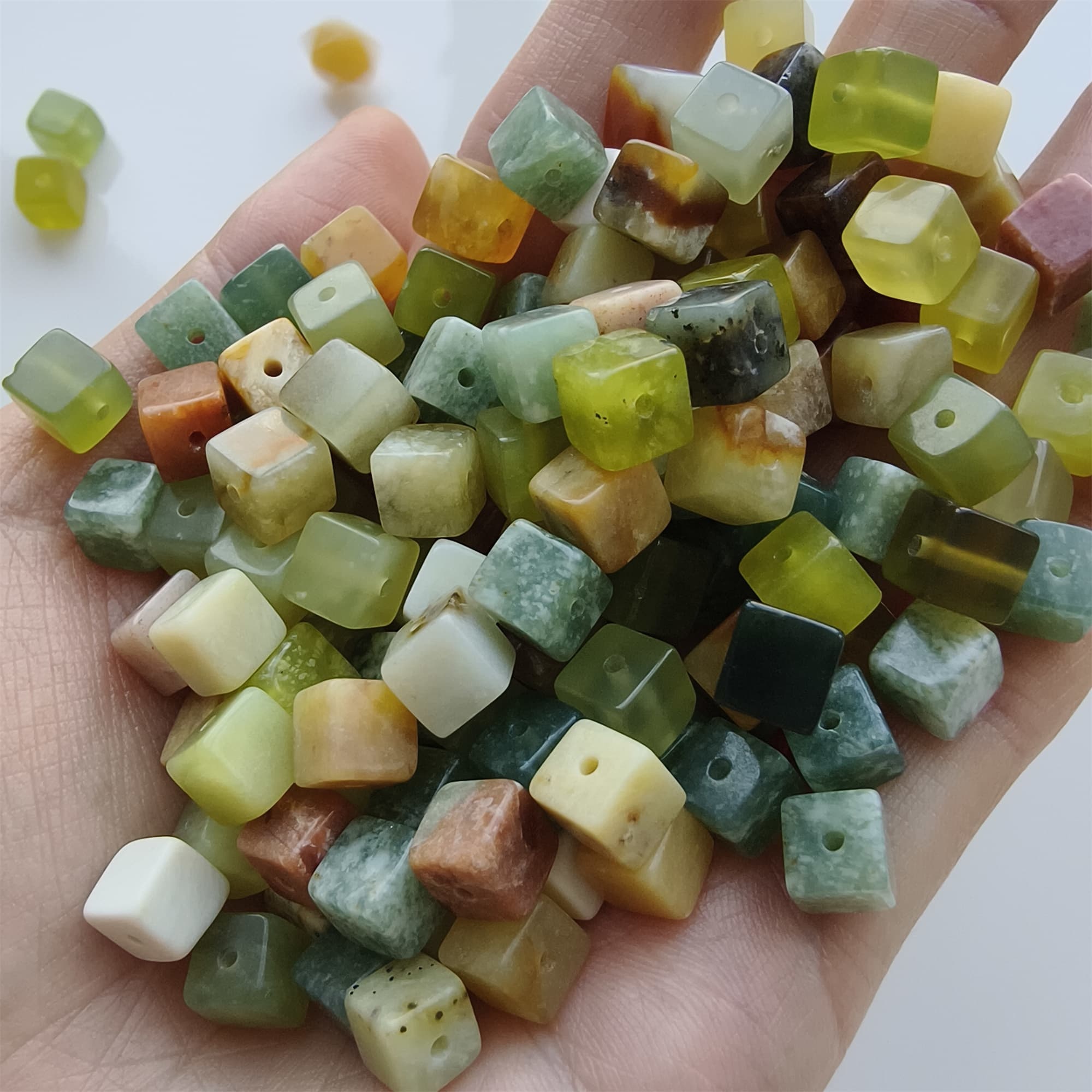DDP 26pcs 6.5mm Natural Untreated Multi Colors Serpentine Jade Square Beads