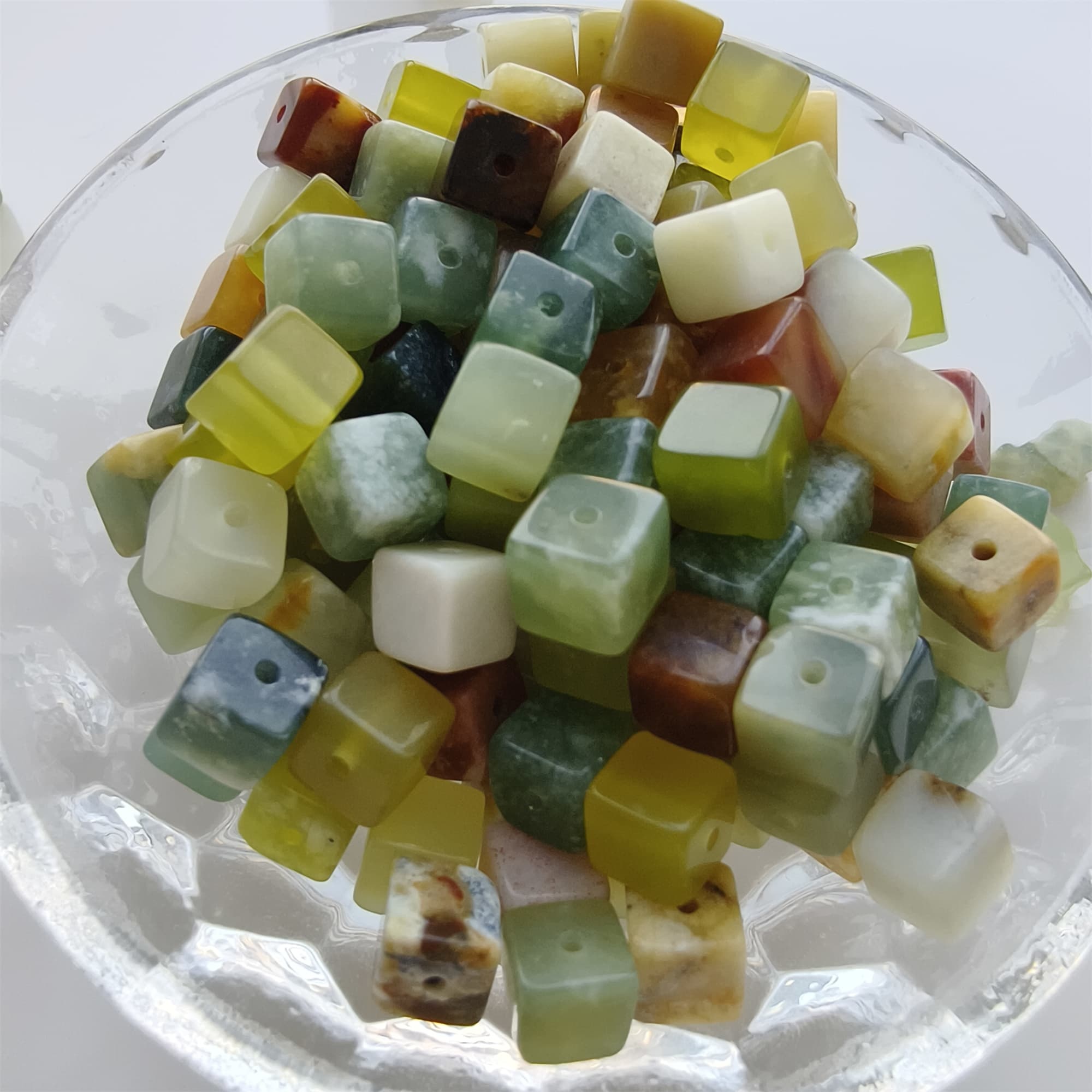 DDP 26pcs 6.5mm Natural Untreated Multi Colors Serpentine Jade Square Beads
