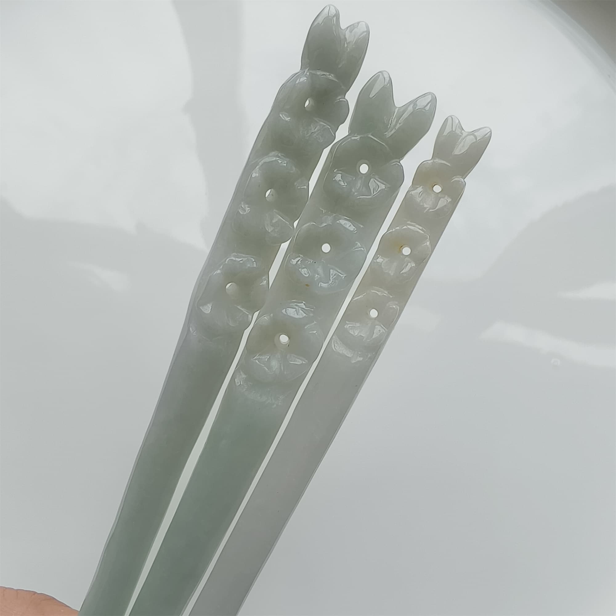 DDP 18.5cm Natural Certificated Type A Icy Green White Burmese Jadeite Flowers Hairpin