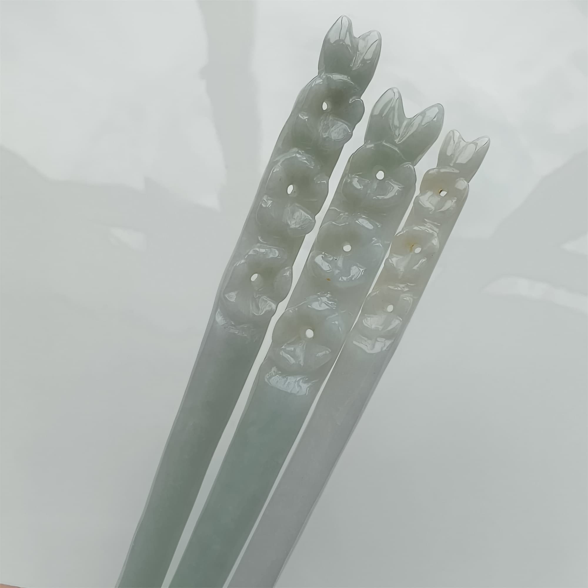 DDP 18.5cm Natural Certificated Type A Icy Green White Burmese Jadeite Flowers Hairpin
