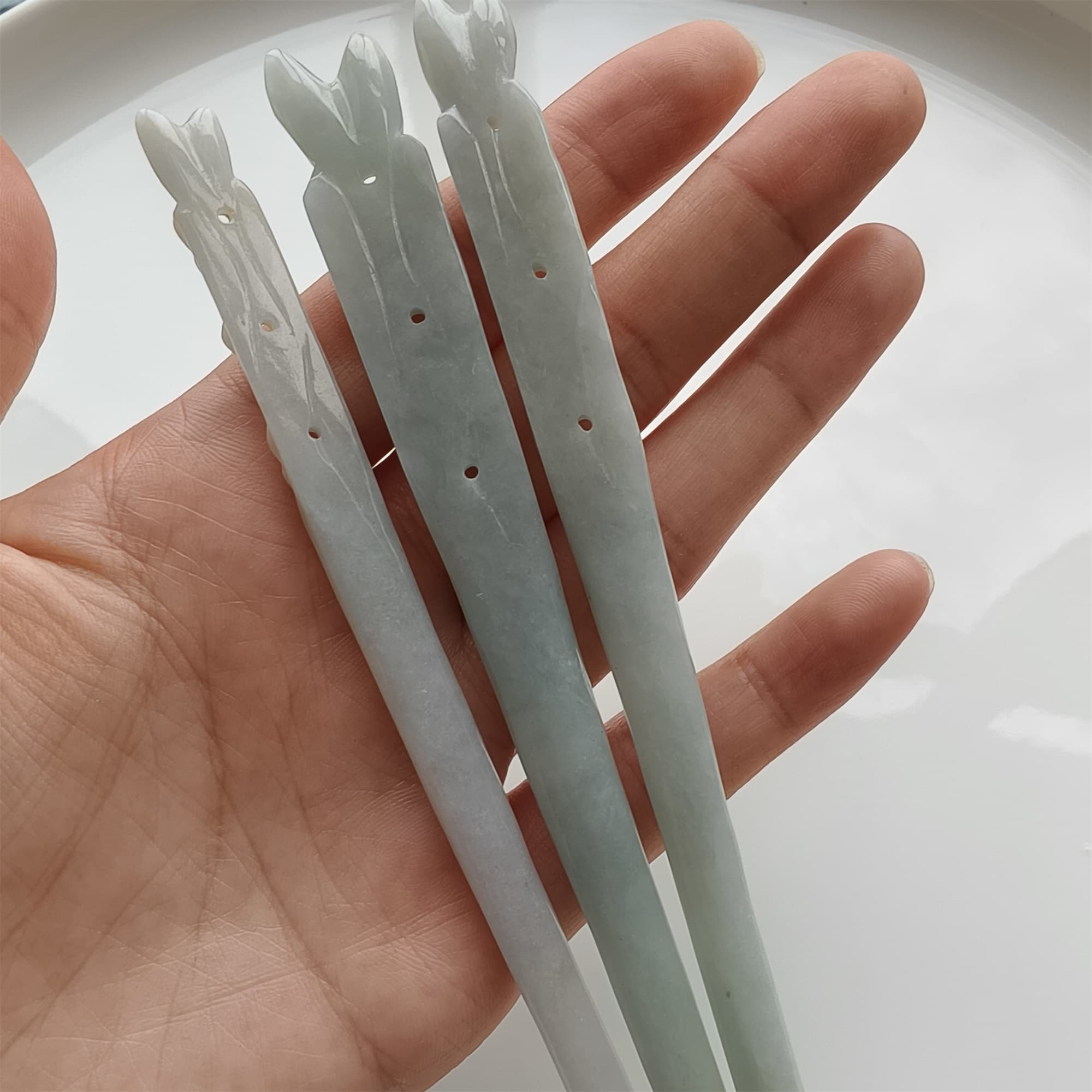 DDP 18.5cm Natural Certificated Type A Icy Green White Burmese Jadeite Flowers Hairpin