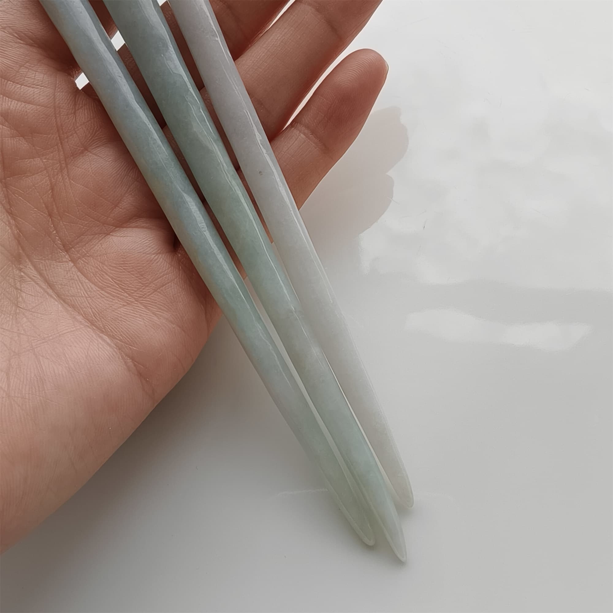 DDP 18.5cm Natural Certificated Type A Icy Green White Burmese Jadeite Flowers Hairpin