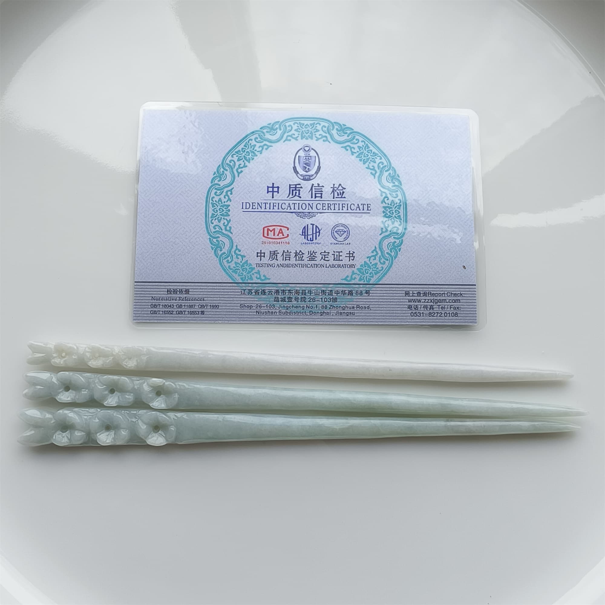 DDP 18.5cm Natural Certificated Type A Icy Green White Burmese Jadeite Flowers Hairpin