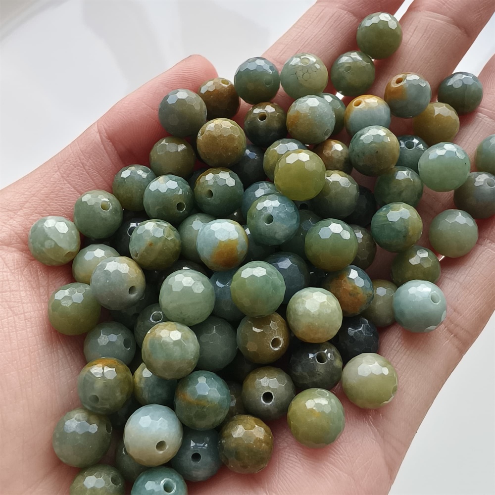 DDP 25pcs 8mm Natural Certificated Blue Yellow Guatemalan Jadeite Round Diamond Cut Beads