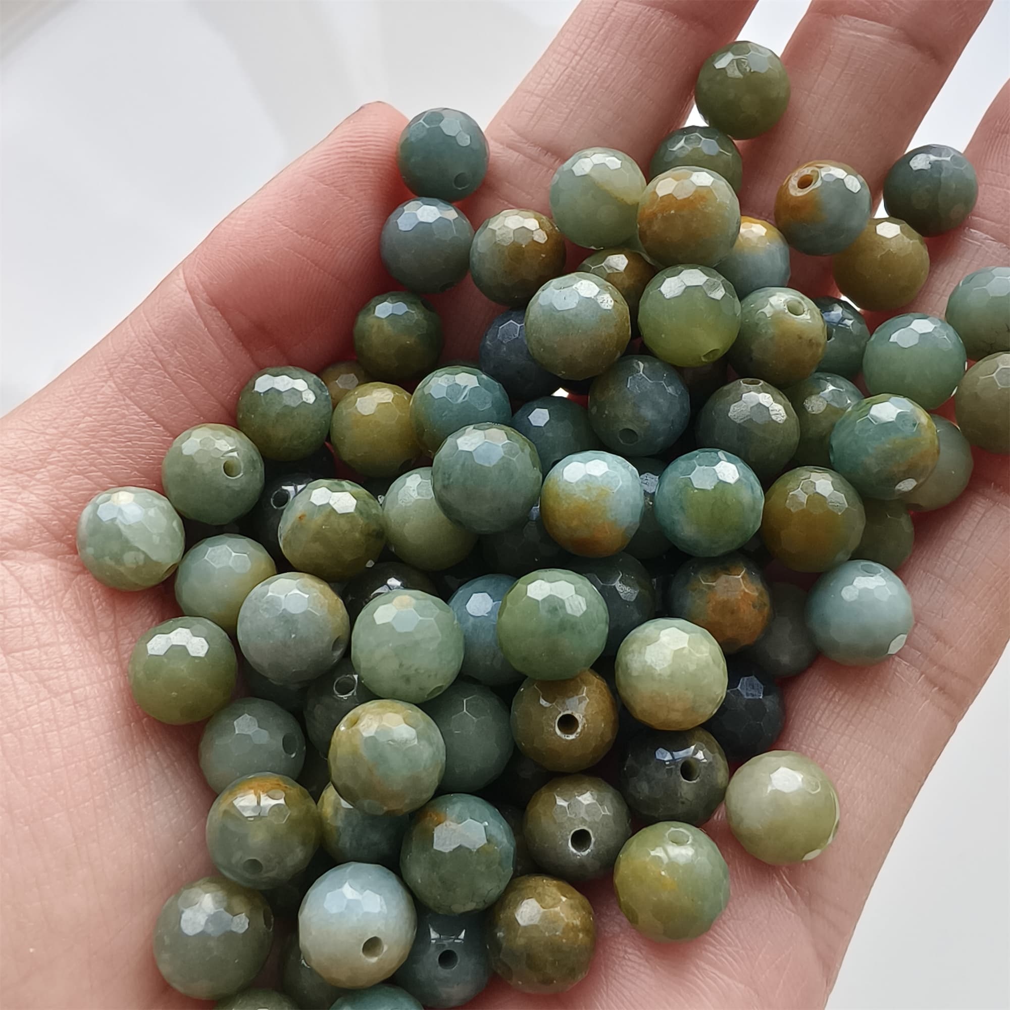 DDP 25pcs 8mm Natural Certificated Blue Yellow Guatemalan Jadeite Round Diamond Cut Beads