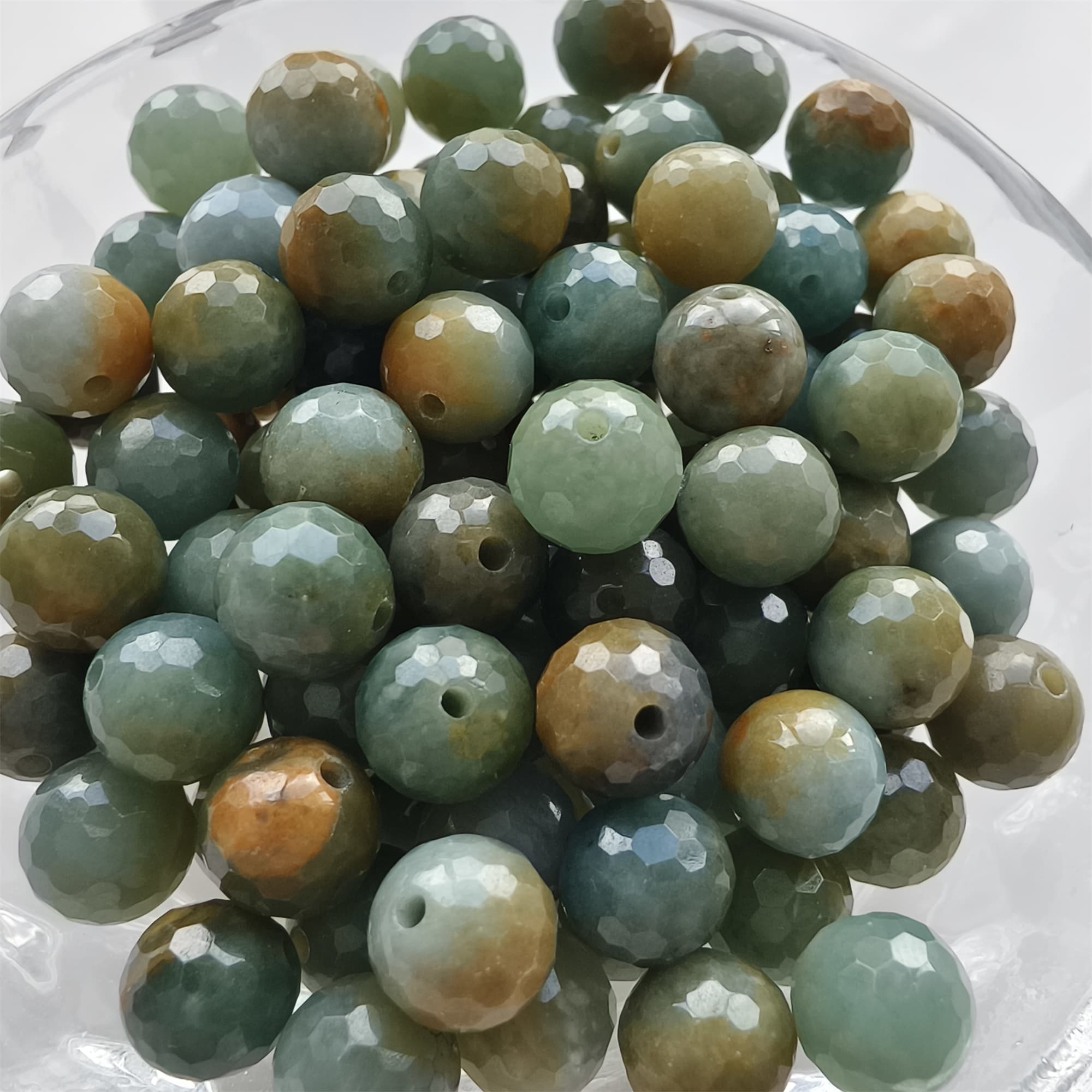 DDP 25pcs 8mm Natural Certificated Blue Yellow Guatemalan Jadeite Round Diamond Cut Beads
