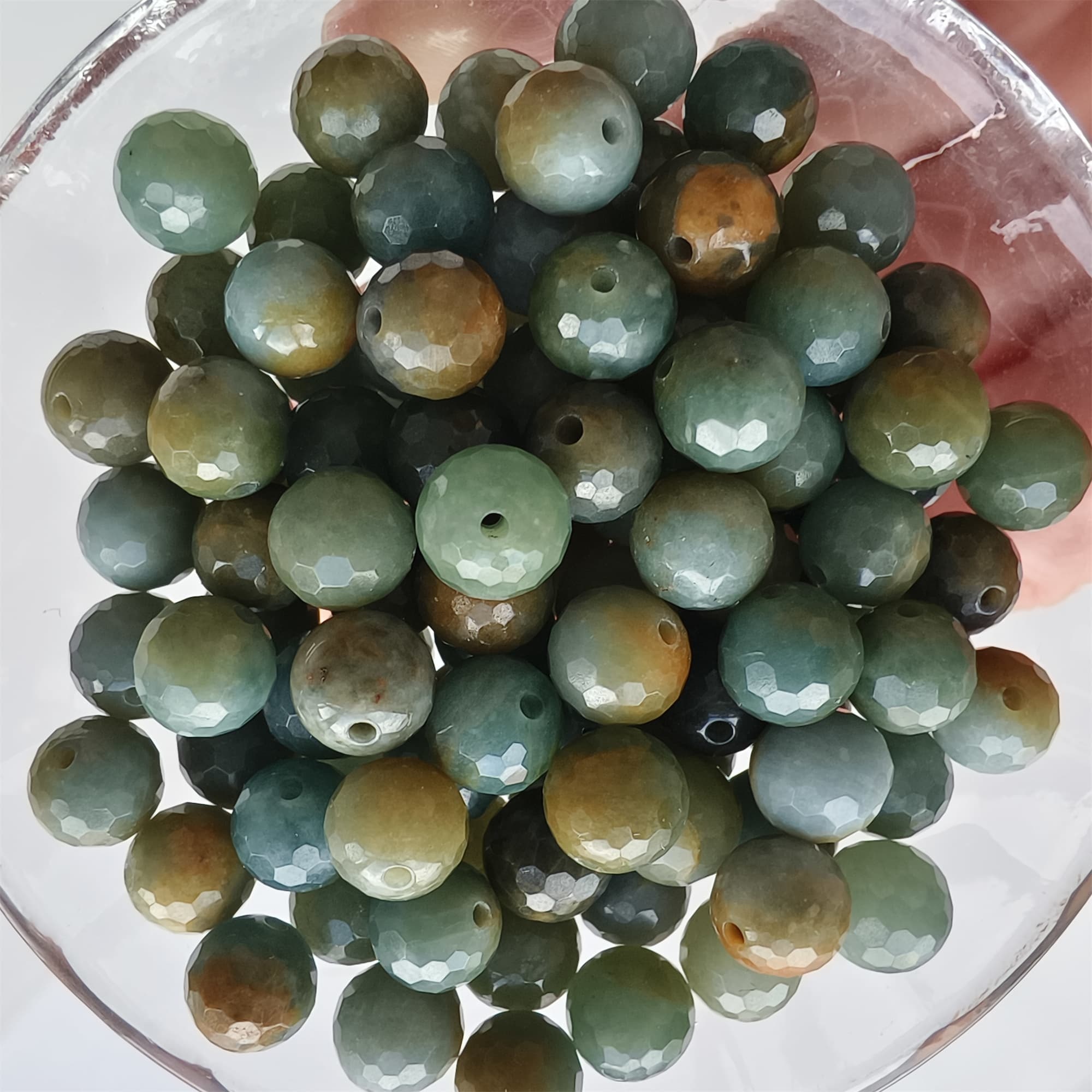 DDP 25pcs 8mm Natural Certificated Blue Yellow Guatemalan Jadeite Round Diamond Cut Beads