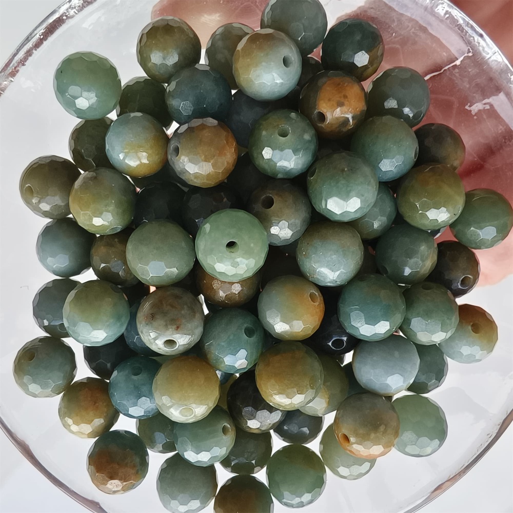 DDP 25pcs 8mm Natural Certificated Blue Yellow Guatemalan Jadeite Round Diamond Cut Beads