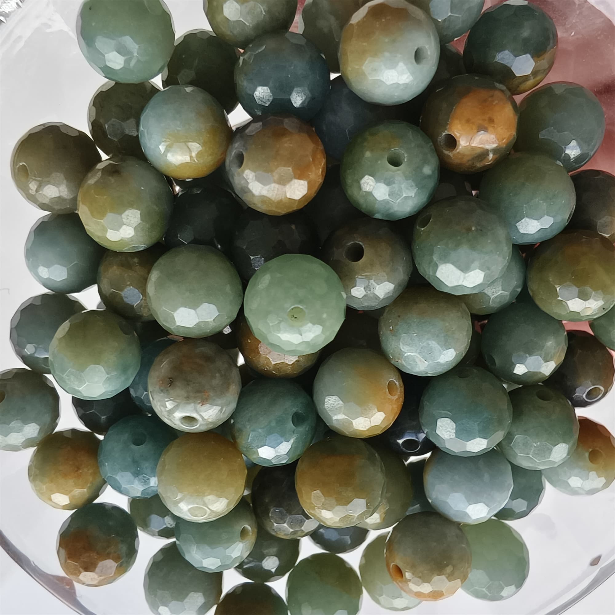 DDP 25pcs 8mm Natural Certificated Blue Yellow Guatemalan Jadeite Round Diamond Cut Beads