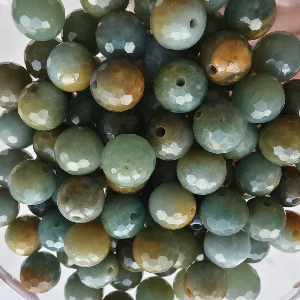 DDP 25pcs 8mm Natural Certificated Blue Yellow Guatemalan Jadeite Round Diamond Cut Beads