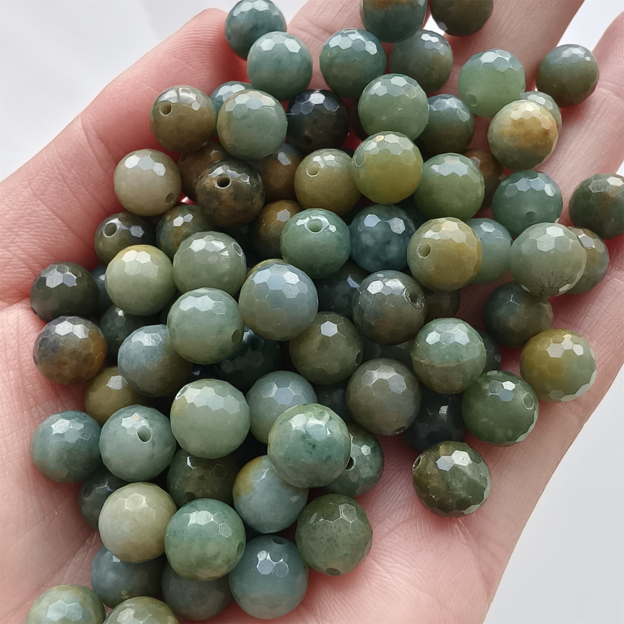DDP 25pcs 8mm Natural Certificated Blue Yellow Guatemalan Jadeite Round Diamond Cut Beads