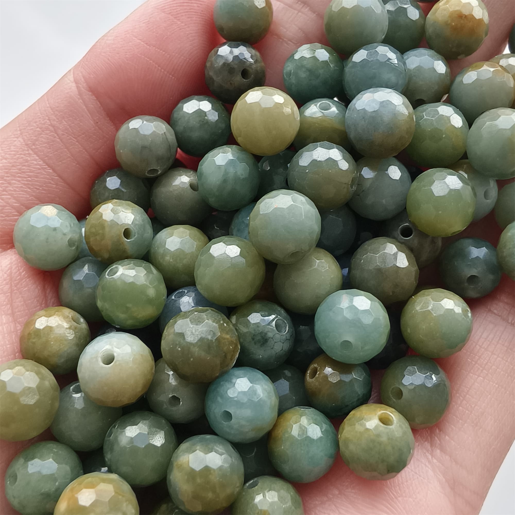 DDP 25pcs 8mm Natural Certificated Blue Yellow Guatemalan Jadeite Round Diamond Cut Beads