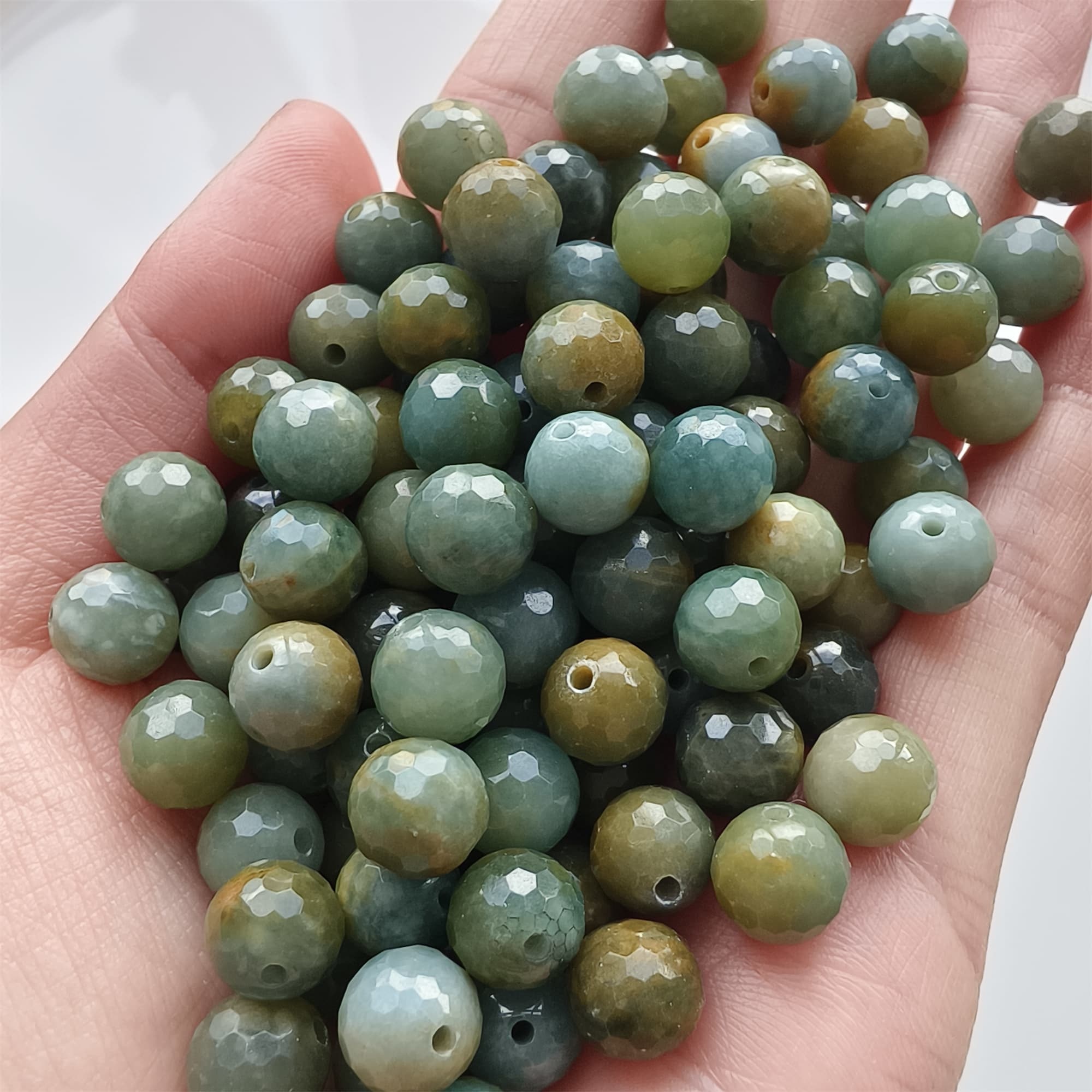 DDP 25pcs 8mm Natural Certificated Blue Yellow Guatemalan Jadeite Round Diamond Cut Beads