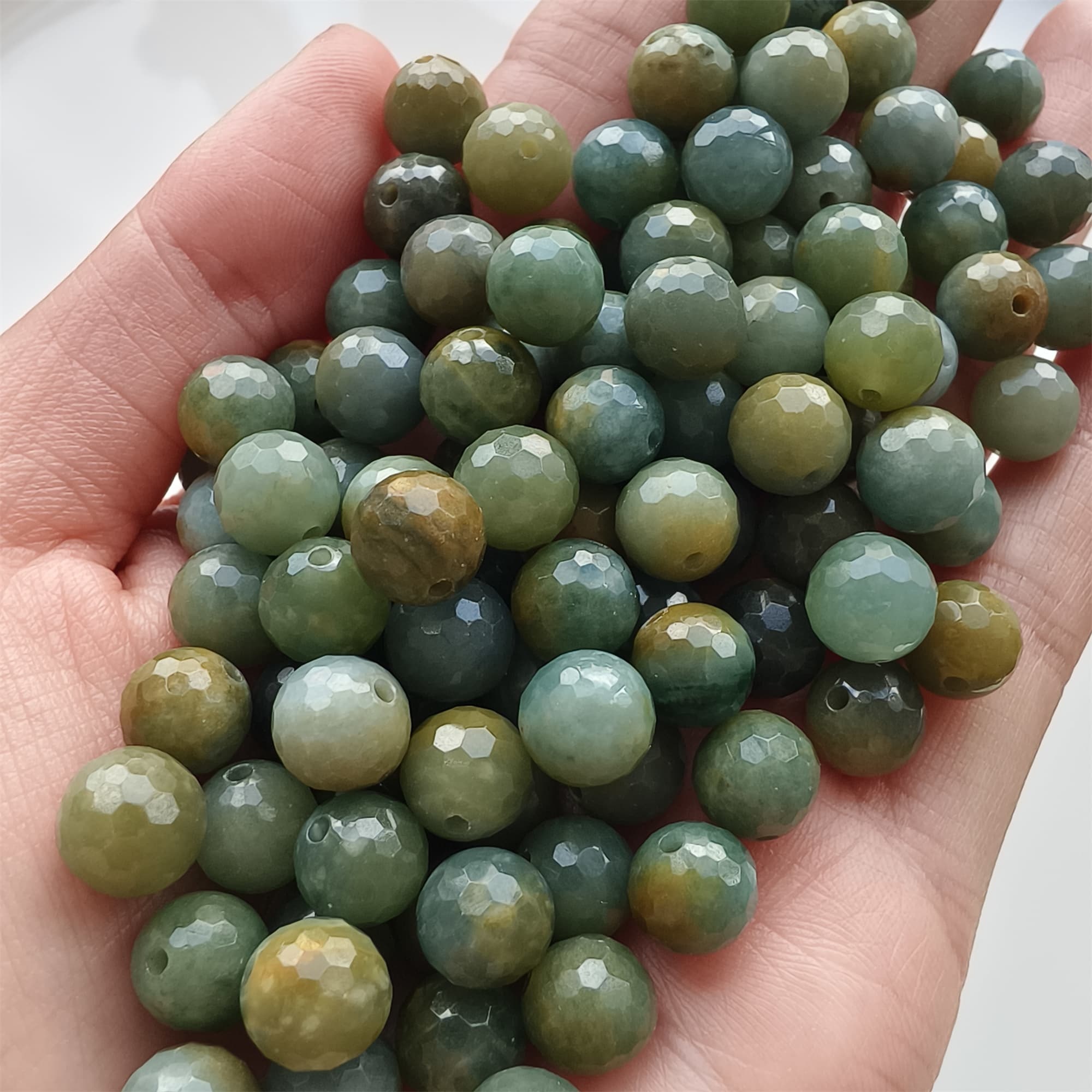 DDP 25pcs 8mm Natural Certificated Blue Yellow Guatemalan Jadeite Round Diamond Cut Beads