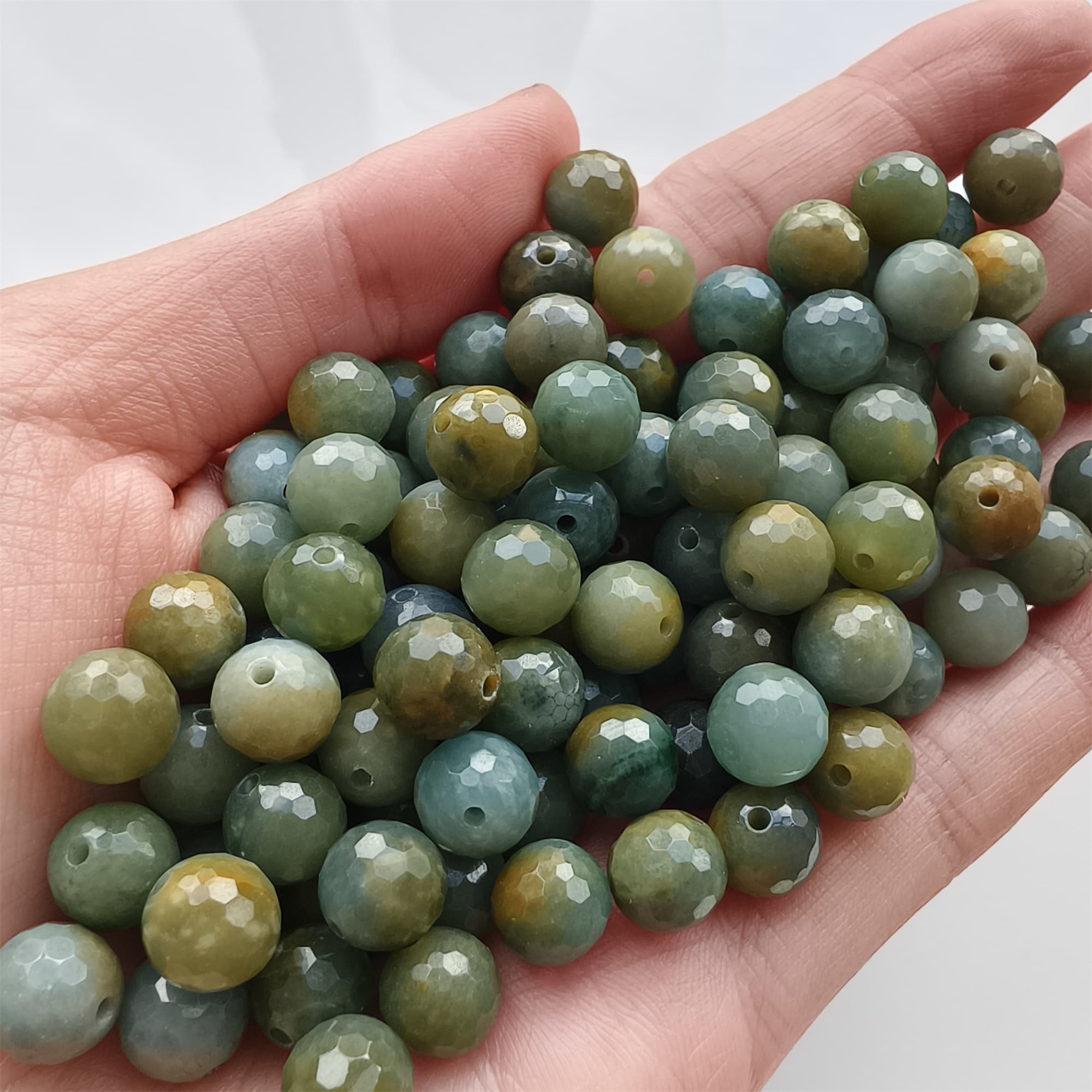 DDP 25pcs 8mm Natural Certificated Blue Yellow Guatemalan Jadeite Round Diamond Cut Beads