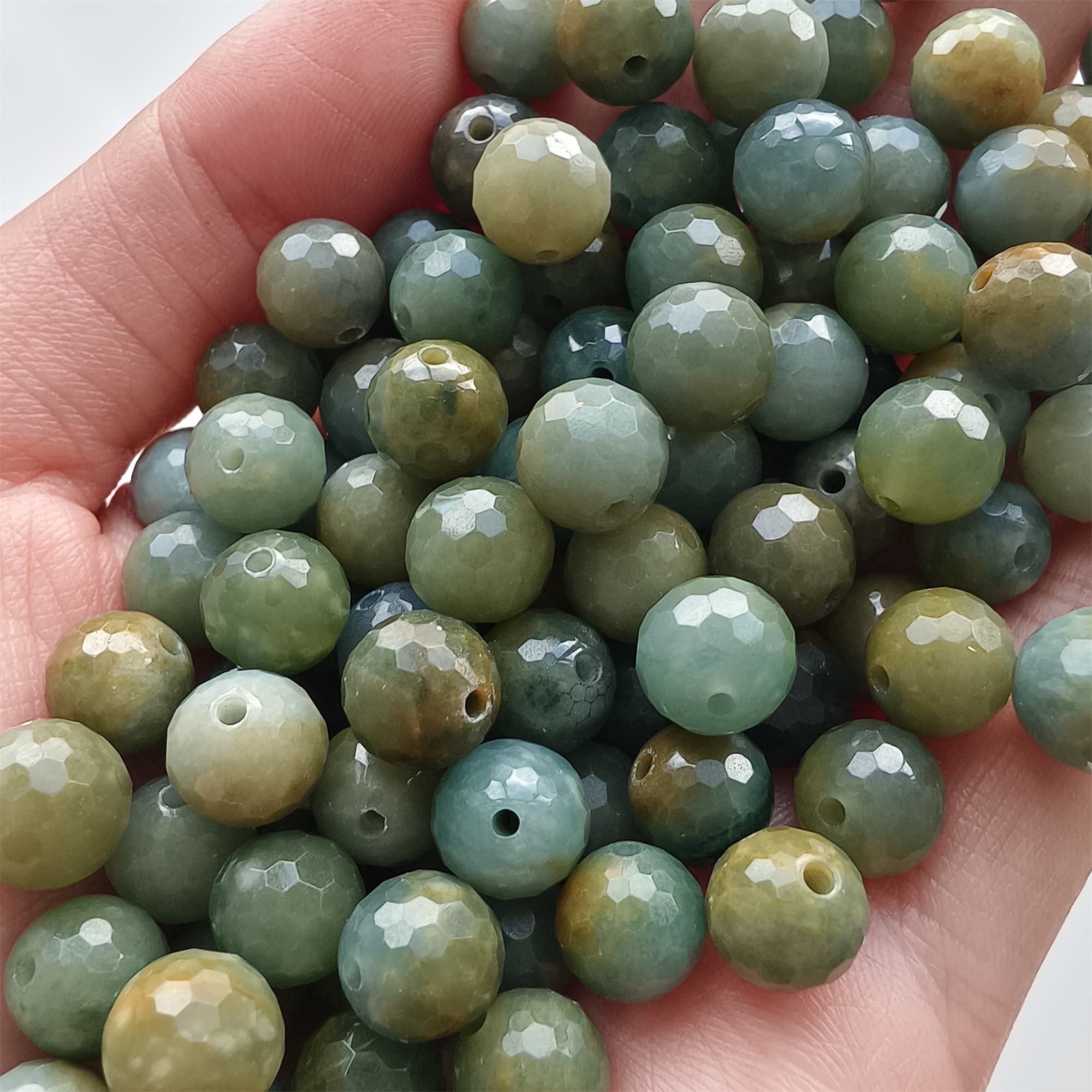 DDP 25pcs 8mm Natural Certificated Blue Yellow Guatemalan Jadeite Round Diamond Cut Beads