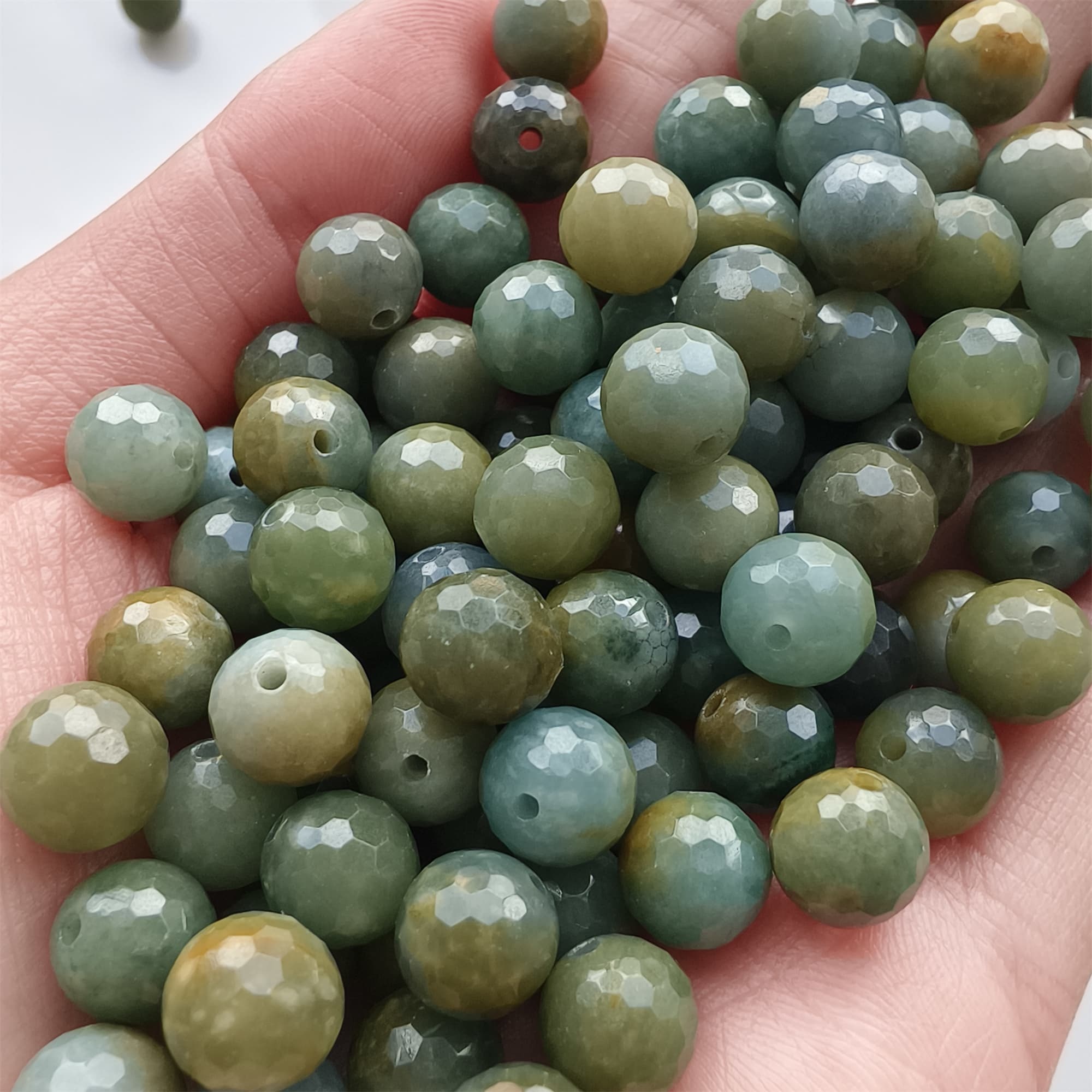 DDP 25pcs 8mm Natural Certificated Blue Yellow Guatemalan Jadeite Round Diamond Cut Beads